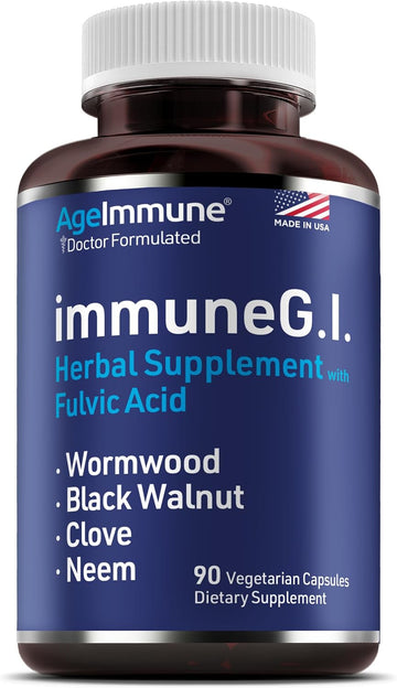 ImmuneG.I. Wormwood Black Walnut Hull Clove Neem Fulvic Acid | Intestinal Cleanse Formula | Doctor Formulated to Support Gut Health & Detox - No Stearates, No Dioxides – 90 Capsules