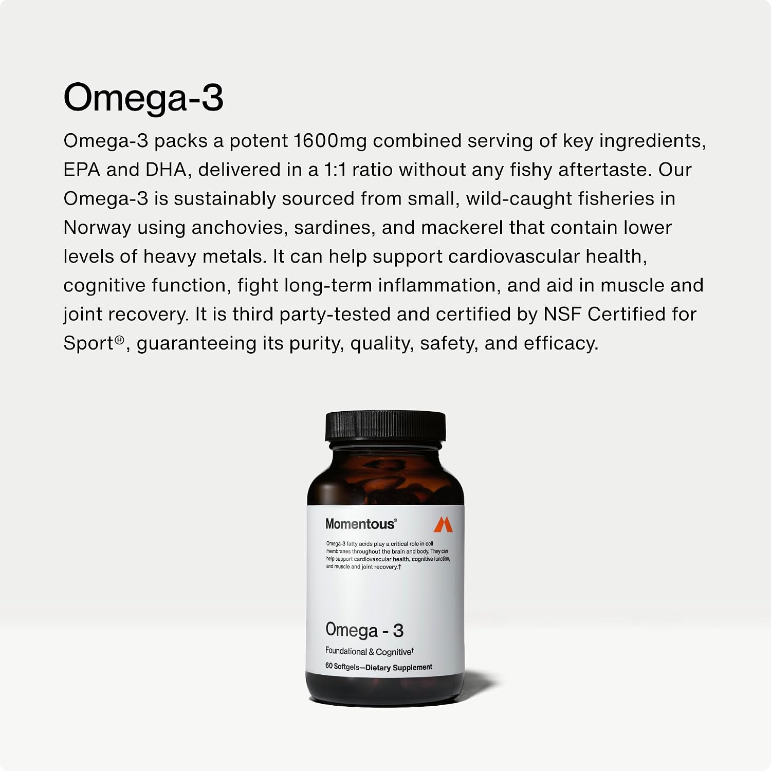 Momentous Omega-3 Fish Oil 1,600 mg & Vitamin D3 Supplement - Daily Omega-3 Supplement for EPA & DHA & 5,000 IU Capsules to Support Foundational & Joint Health - NSF Certified, GMO-Free, Gluten-Free