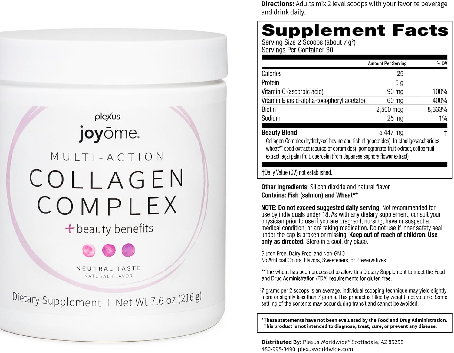 Joyōme® Multi-Action Collagen Complex | 5g collagen peptides per serving; neutral powder, mixes into any beverage; dairy-free, gluten-free, non-GMO