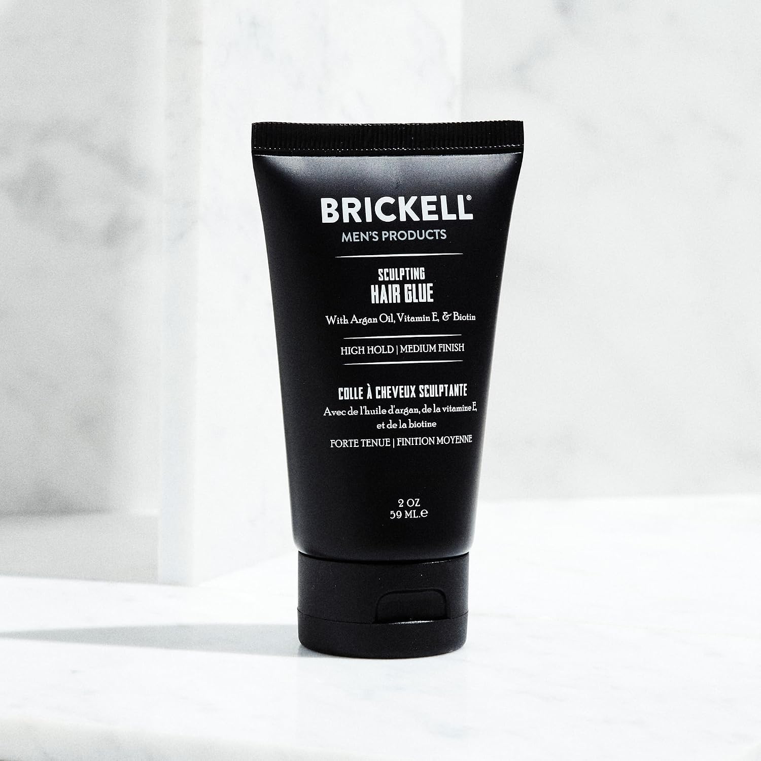 Brickell Men's Hair Styling Sculpting Hair Glue For Men, All Day Lasting Hold for Sculpting and Shaping Hair, With Argan Oil, Vitamin E, and Aloe, 2 Ounce, Scented