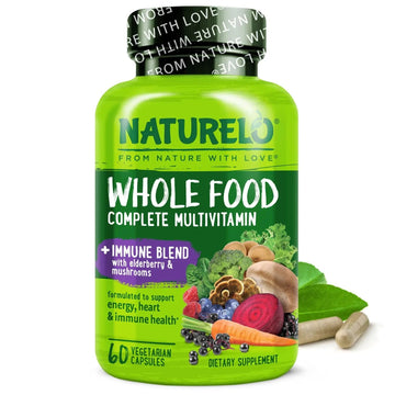 NATURELO Whole Food Multivitamin + Immune Blend with Elderberry & Mushrooms - Complete Multivitamin with Extra Immune Support NATURELO