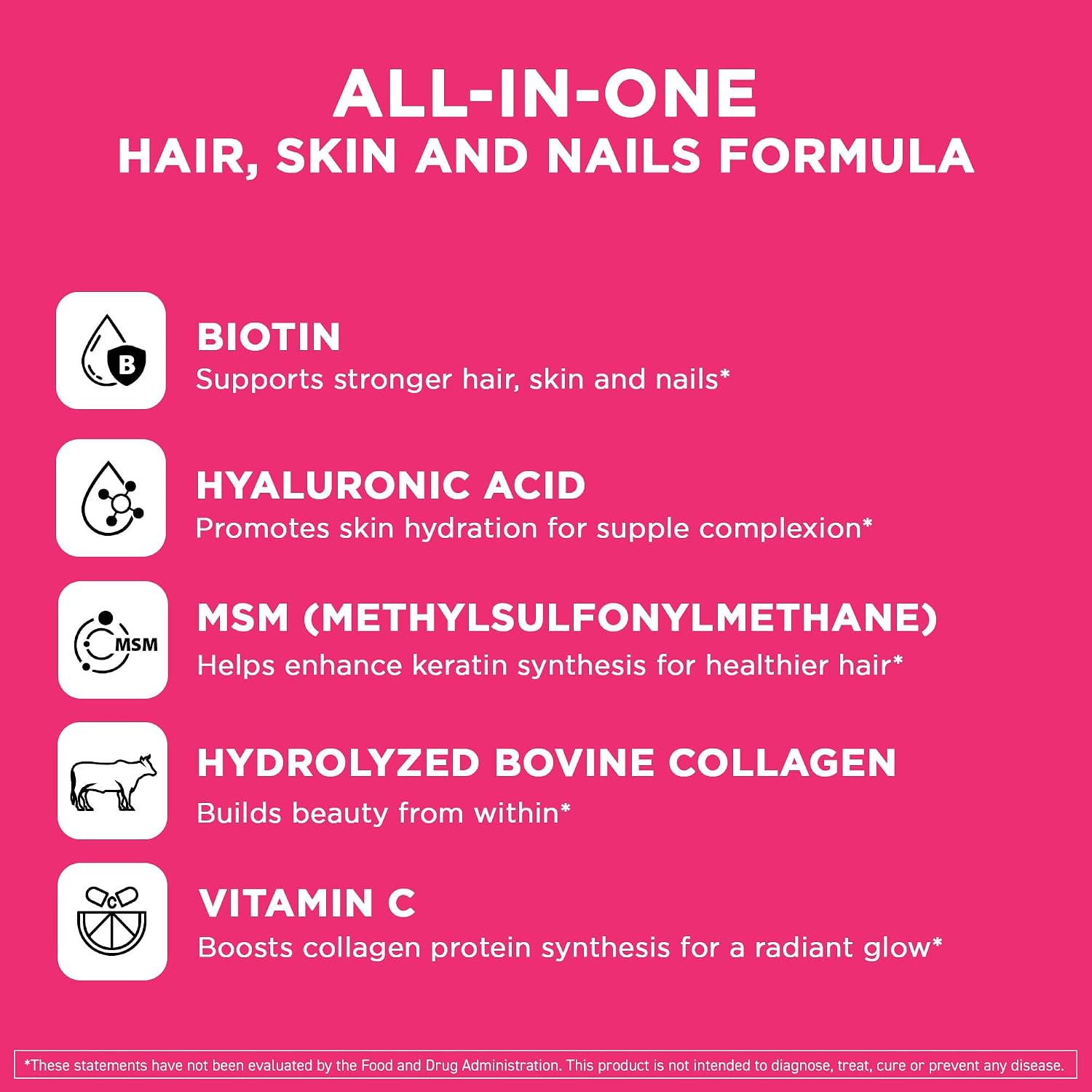 Vital Vitamins Biotin Complex with Collagen & Hyaluronic Acid | 5,000mcg Biotin, MSM & Vitamin C for Hair, Skin & Nails, Non-GMO, For Women & Men, 60 Capsules check