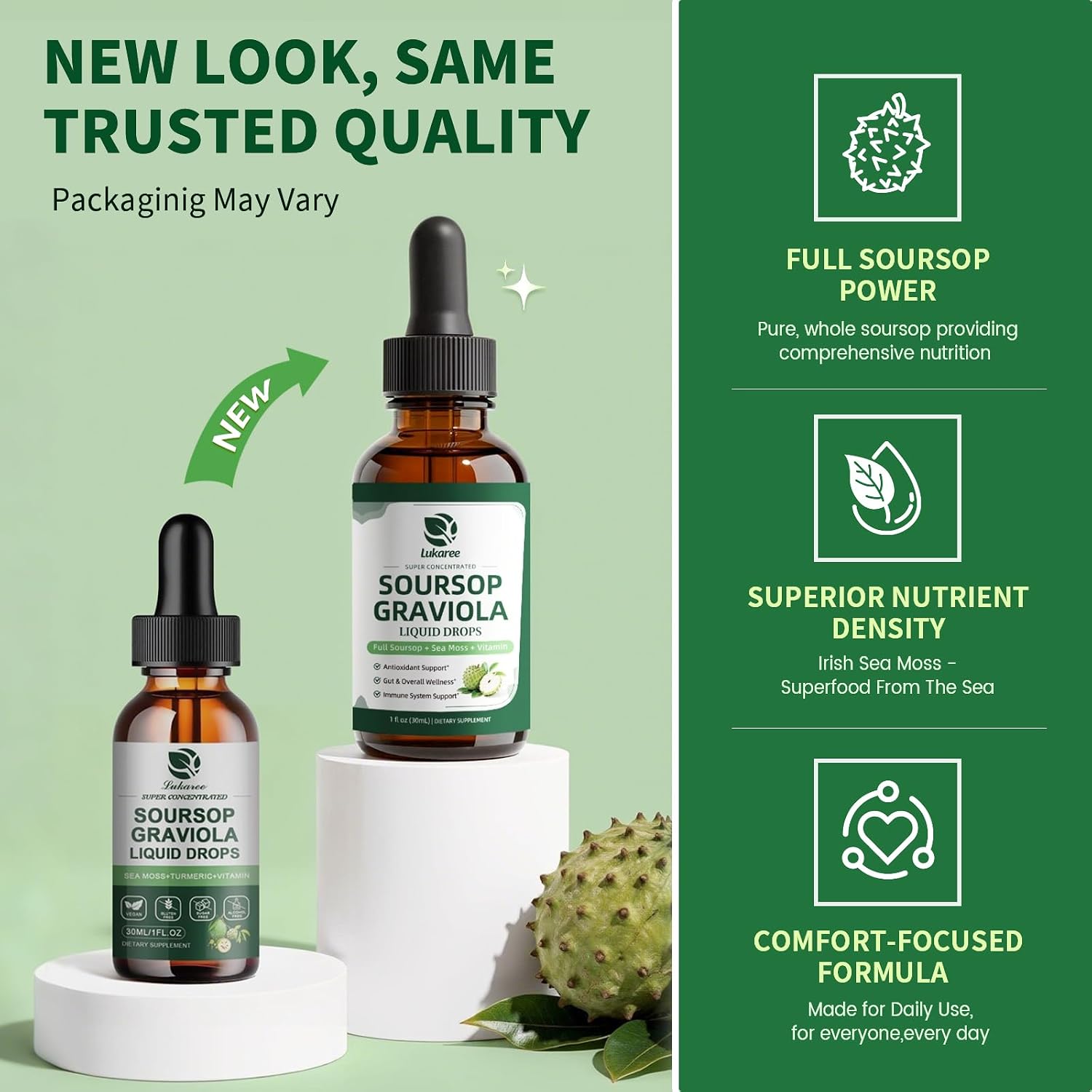 (2 Pack)Whole Soursop Graviola Leaf Extract Liquid Drop with Irish Sea Moss | Herbal Soursop Bitters Liquid for Cell Support & Regeneration, Immunity and Gut Health丨Vegan, Non-GMO, Natural Flavor,1 Fl Oz