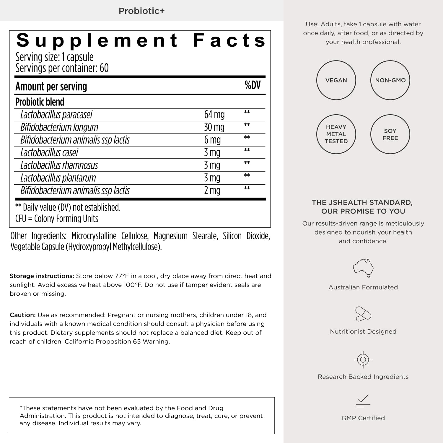 JSHealth Vitamins Gut Health and Immunity Formula, 30 Capsules | Probiotics for Women and Men, Shelf Stable Probiotic Supplement for Digestive Health and Immune Support