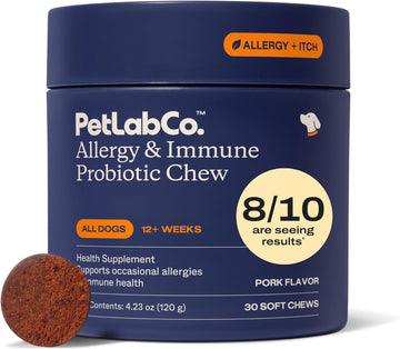 PetLab Co. Allergy & Immune Probiotic Chews, 30 Soft Chews, Pork | Omega-3s, colostrum and prebiotics to support yeast balance, skin health and immune function