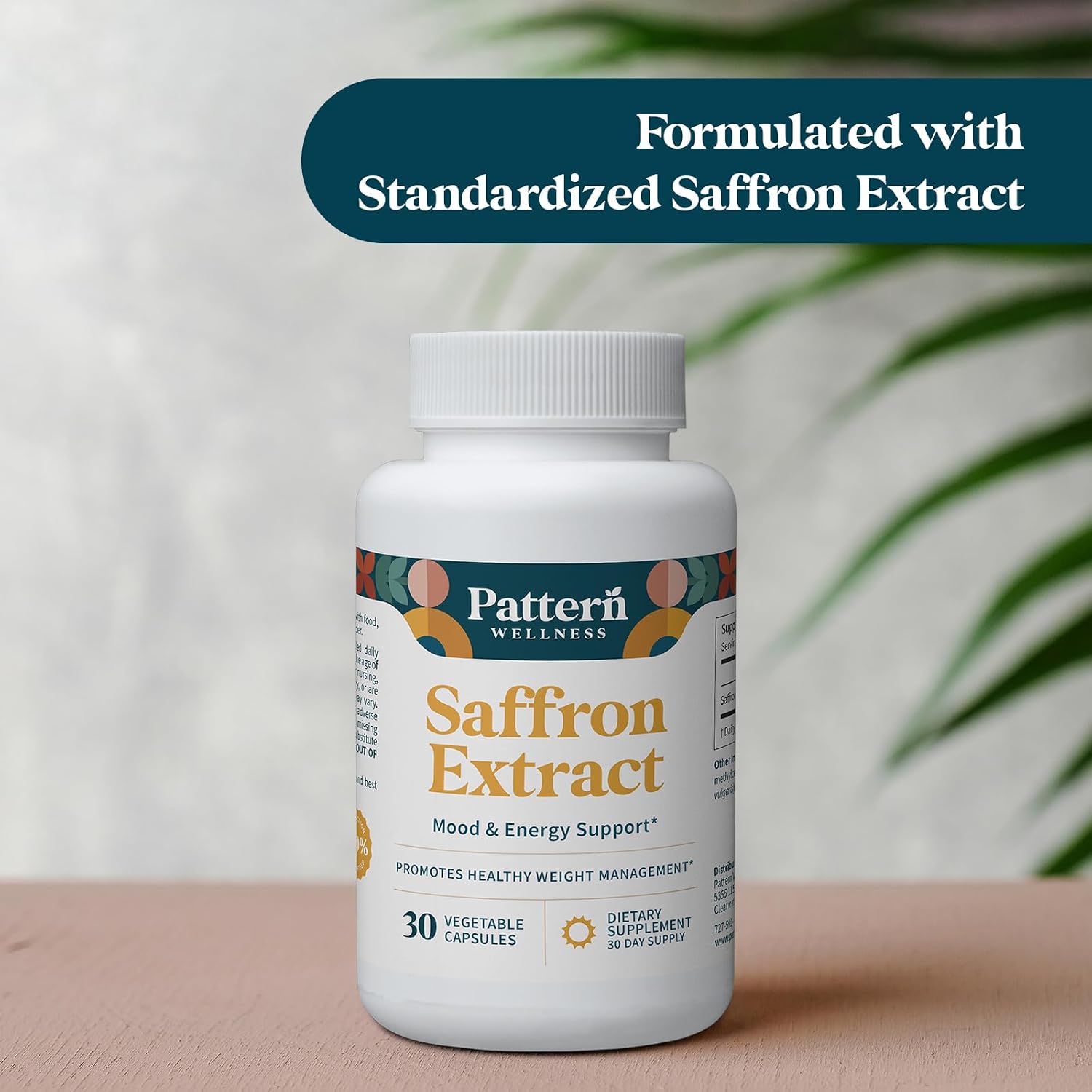 Pattern Wellness Saffron Extract – Mood & Wellness Support – 88.5mg Saffron Supplement – Non-GMO & Gluten-Free – 30 Vegetable Capsule