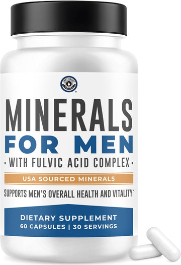 Minerals for Men with Fulvic Acid Complex, 60 Count | Fulvic Minerals, Boron, Zinc & Magnesium - Supports Men's Health & Vitality - USA Sourced Minerals, 3rd Party Tested
