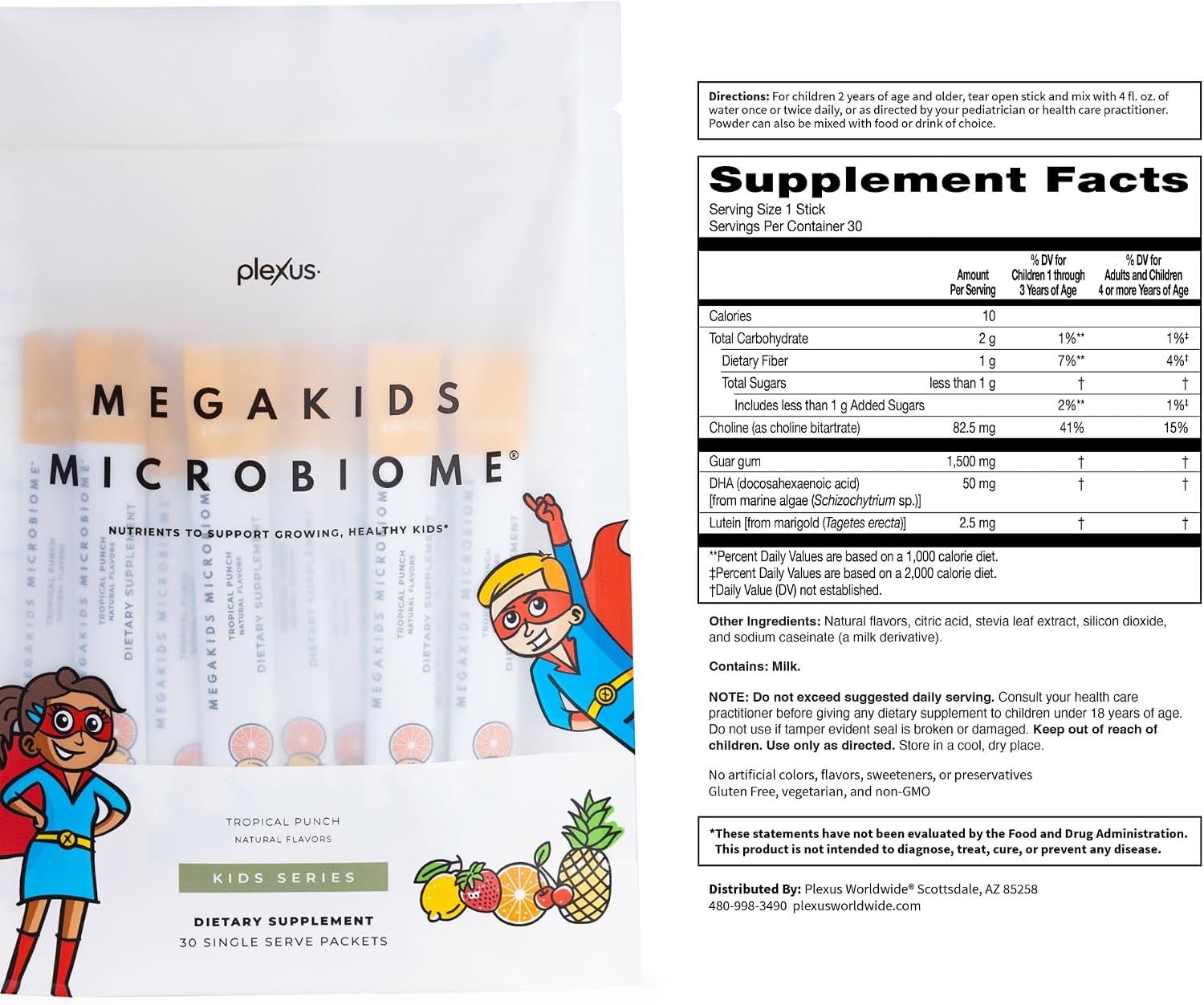 Plexus MegaKids Microbiome® 30 Single Serve Packets | 50mg vegetarian DHA, choline, lutein & prebiotic fiber — suitable for kids 2+