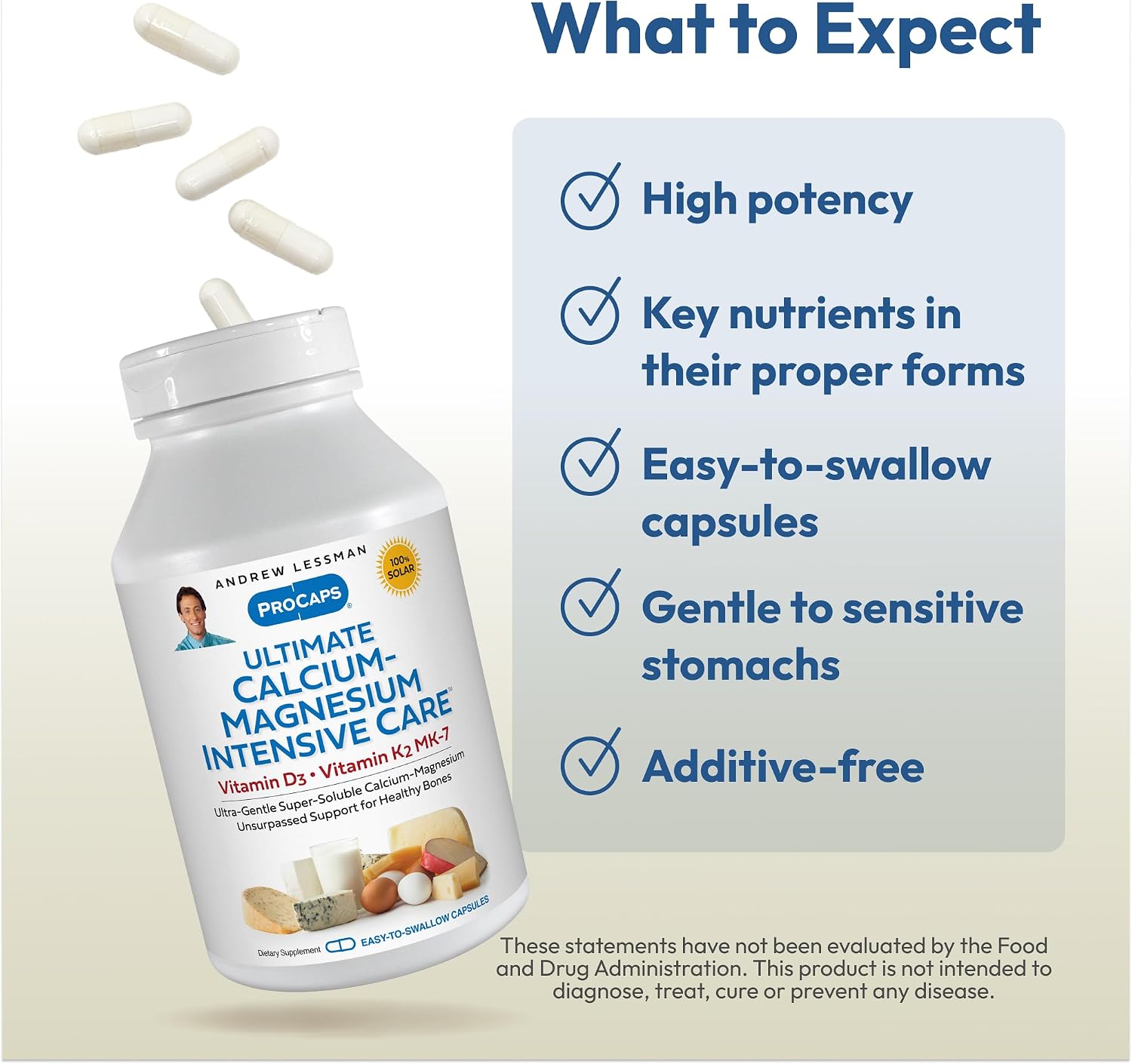 ANDREW LESSMAN Ultimate Calcium-Magnesium Intensive Care with Vitamin D3 & K2 MK7-120 mcg - 180 Capsules – Bone and Skeleton Health Essentials. Gentle, Easy to Swallow, Super Soluble. No Additives