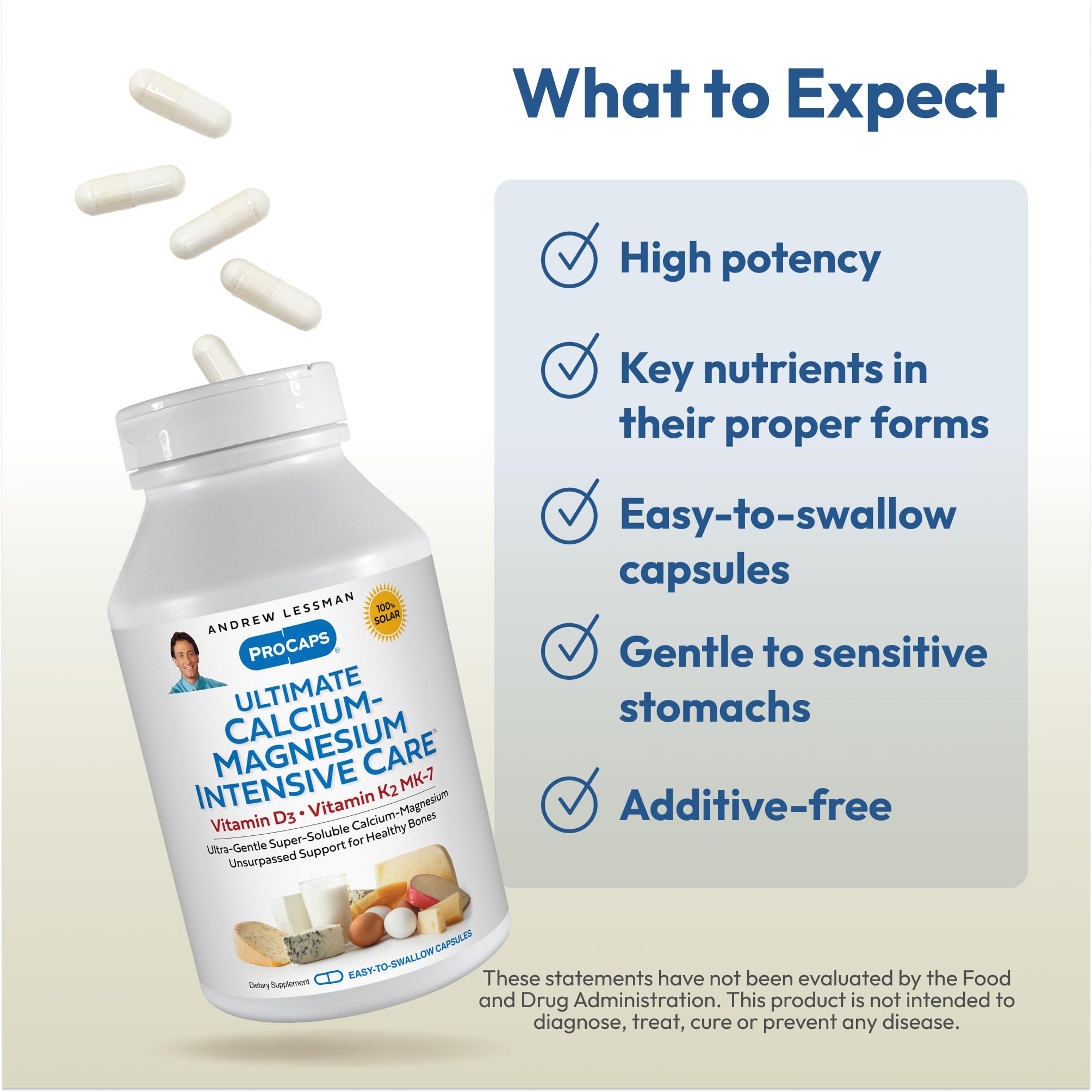 ANDREW LESSMAN Ultimate Calcium-Magnesium Intensive Care with Vitamin D3 & K2 MK7-120 mcg - 180 Capsules – Bone and Skeleton Health Essentials. Gentle, Easy to Swallow, Super Soluble. No Additives