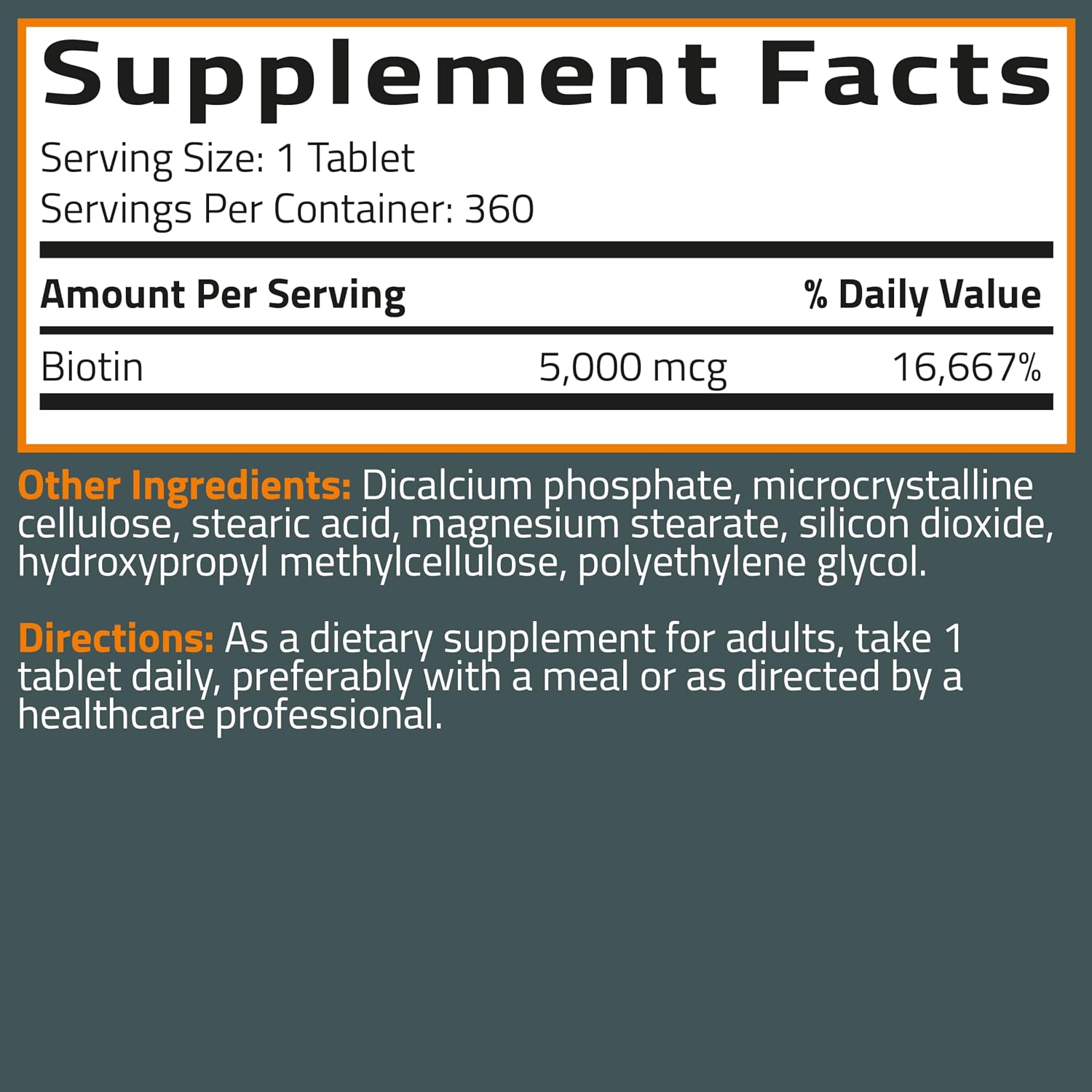 Bronson Biotin 5,000 MCG Supports Healthy Hair, Skin & Nails & Energy Production - High Potency Beauty Support - Non-GMO, 360 Vegetarian Tablets