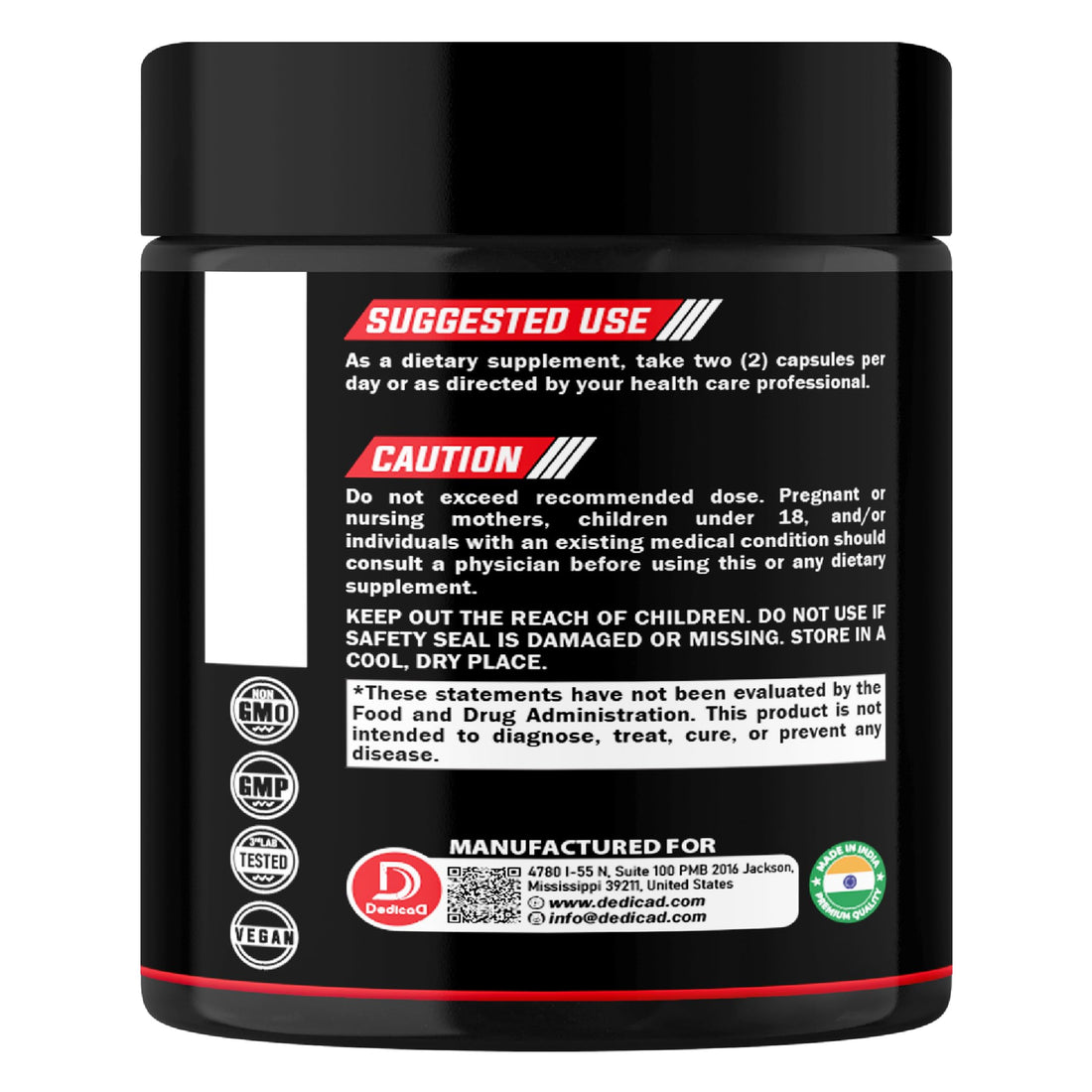 Supplement container with 'DedicaD' branding and 'NR-1000MG' label on a white background