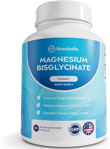 Rosabella Magnesium Bisglycinate Capsules – High Absorption, Non-Laxative Magnesium Biglycinate Chelate, Gentle Formula for Relaxation, Restful Sleep Routines & Muscle Comfort – 90 Capsules