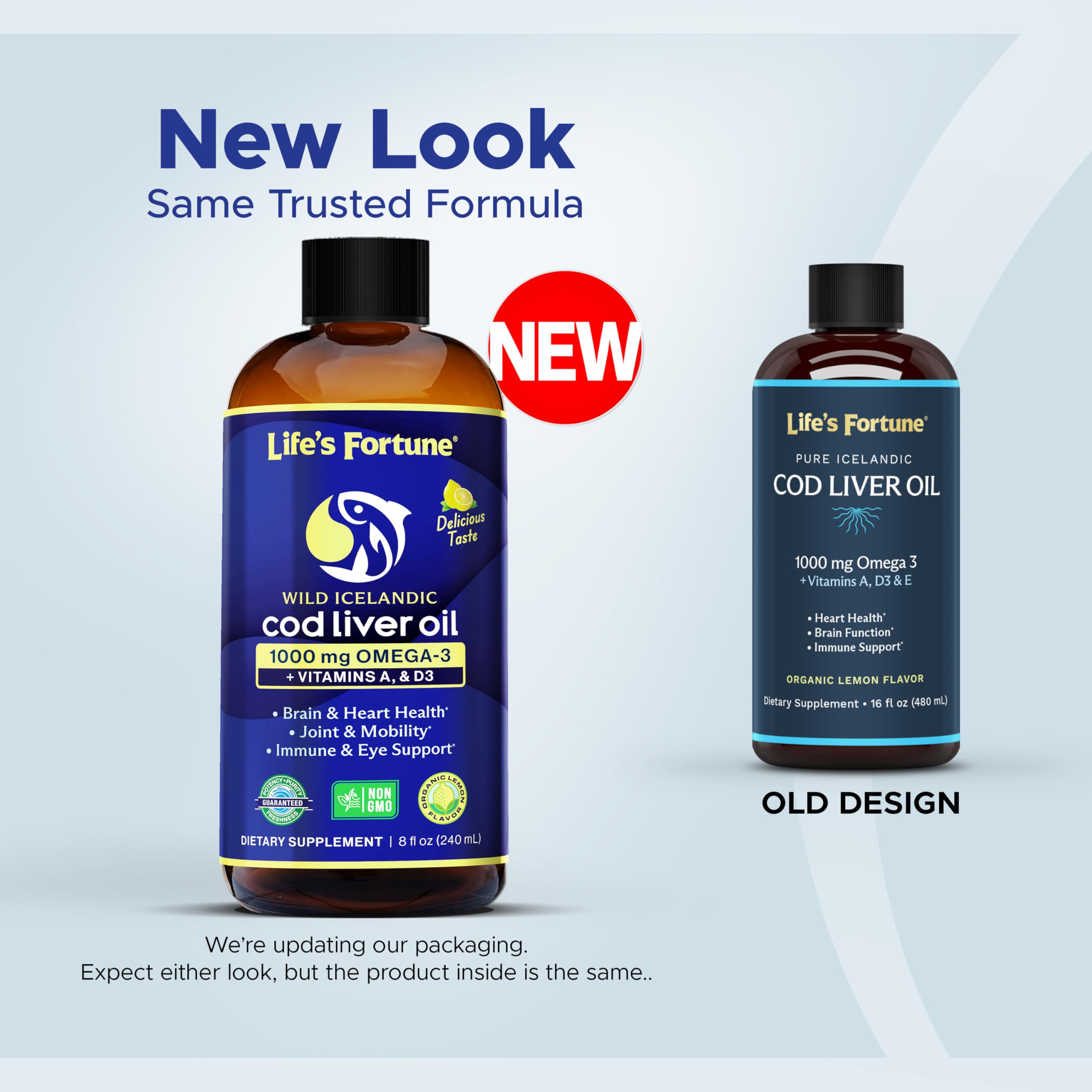Life's Fortune Cod Liver Oil Liquid Lemon Flavor Organic Supplement with DHA, EPA 1000 mg High Potency Omega-3s + Vitamin A, E & D3 - Supports Immune, Joints, Eyes, 16 Fl Oz (Pack of 1)