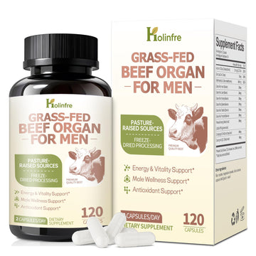 Grass Fed Beef Organ Supplement for Men - Beef Liver Capsules,Pasture Raised Beef Organs with Heart, Liver, Kidney, Spleen, Testicle & Prostate, Zinc, Selenium, Vitamin D3, Ginseng, Cordyceps HOLINFREBuy Supplements Australia