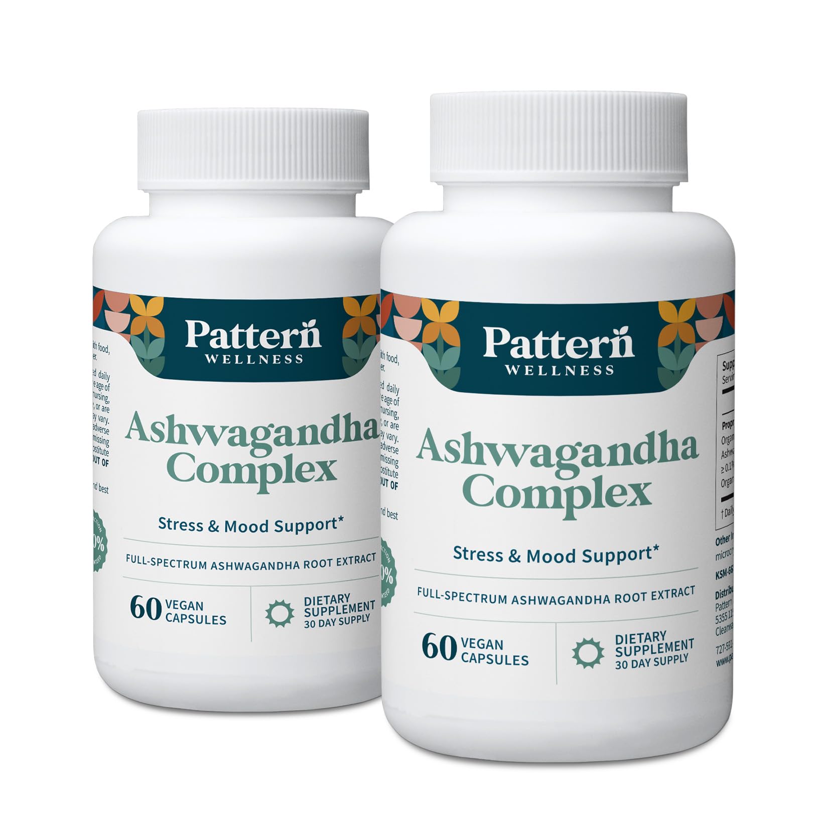 Pattern Wellness Ashwagandha Complex Supplement – 60 Vegan Capsules | For Men & Women – Organic KSM-66® & Black Pepper Extract – Supports Stress Response & Energy Balance – Non-GMO