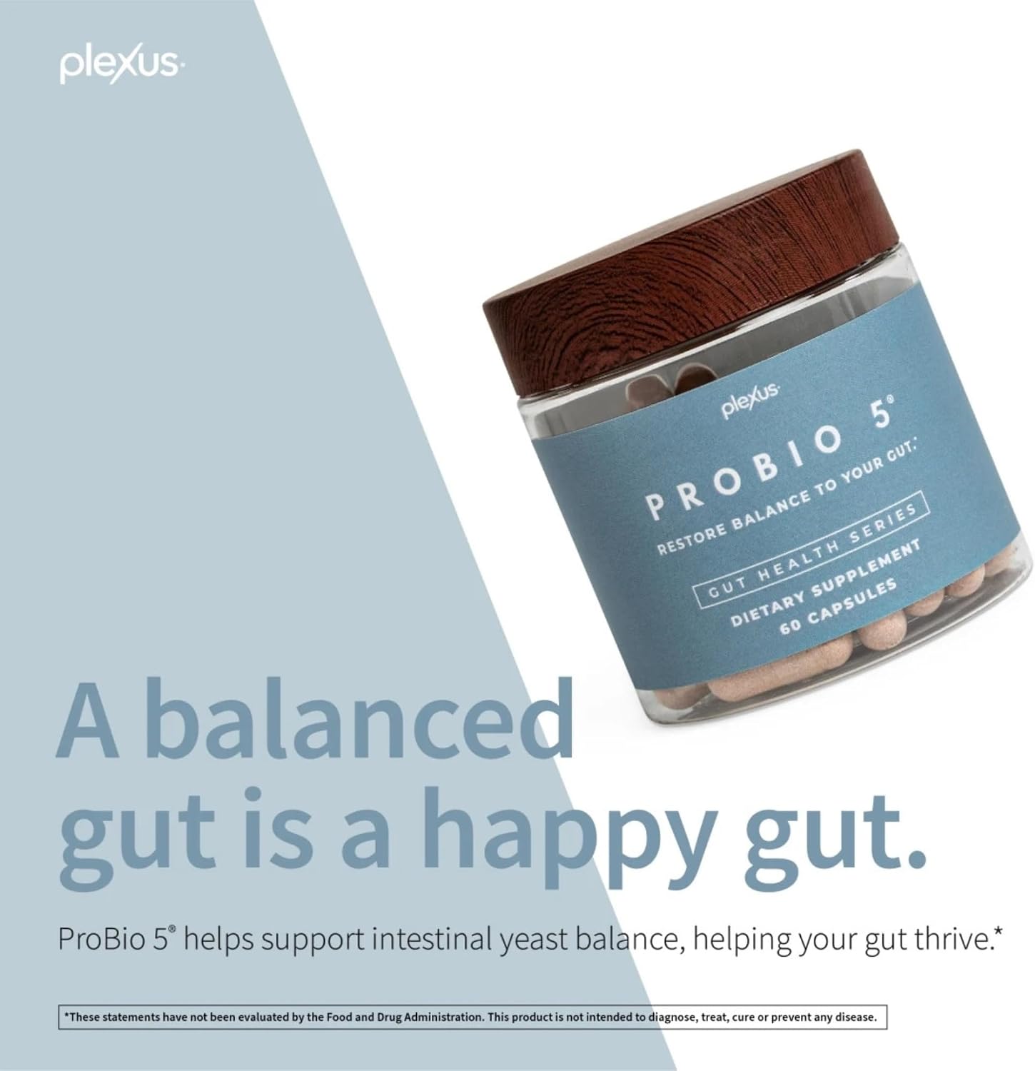 Plexus® ProBio 5®, 60 Capsules | 4 billion CFU from 5 probiotic strains to support gut microbiome balance, healthy digestion, and intestinal yeast balance