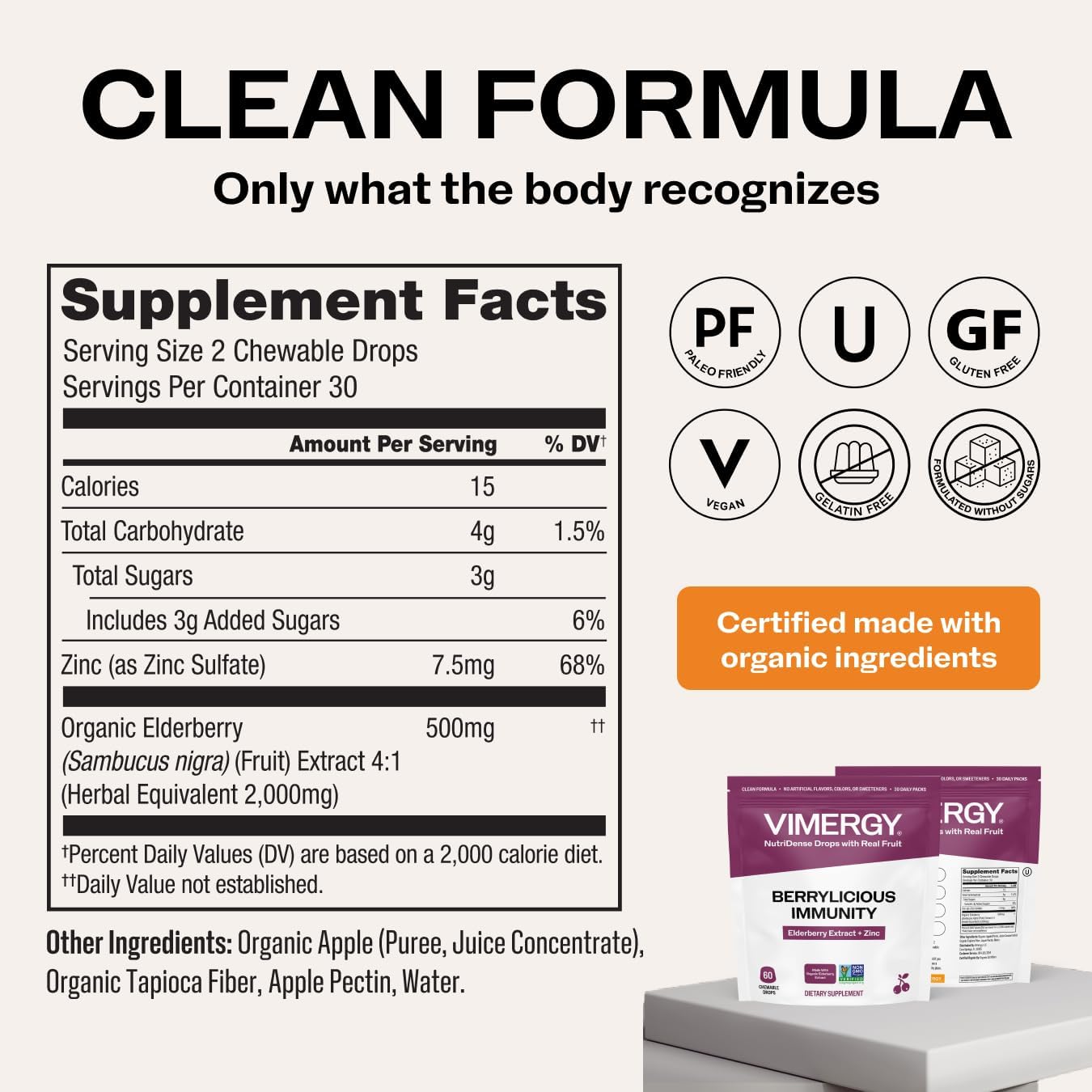 VIMERGY NutriDense Elderberry + Zinc Berrylicious Immunity* Chewables (60 Count) and NutriDense Fruitylicious Turmeric + Ginger Chewables (60 Count)