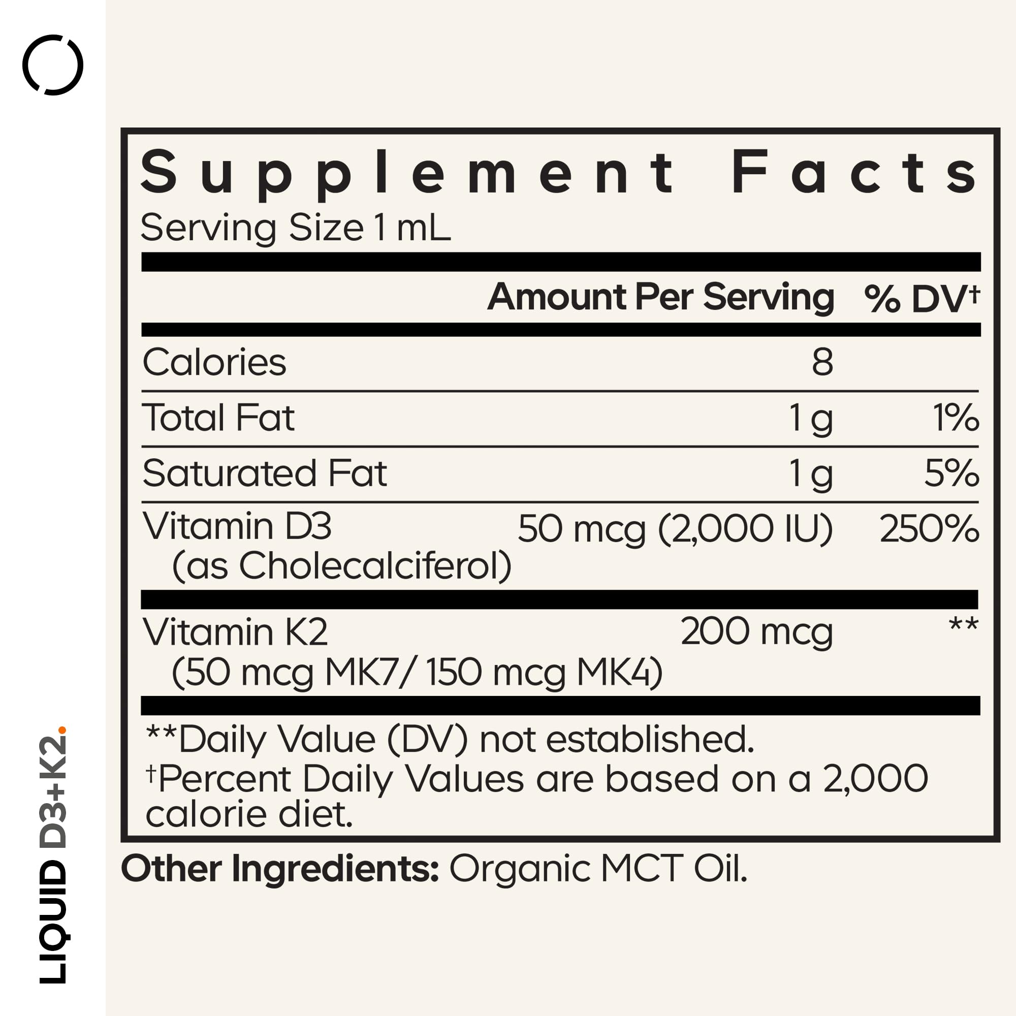 Codeage Liquid D3+K2 Vitamins USDA Organic - Vitamin D3 2000 IU, Vitamin K2 (MK4 & MK7) Liquid Drops - Immune Support - Unflavored - Organic MCT Oil - Non-GMO - 1 fl oz CodeageBuy Supplements Australia