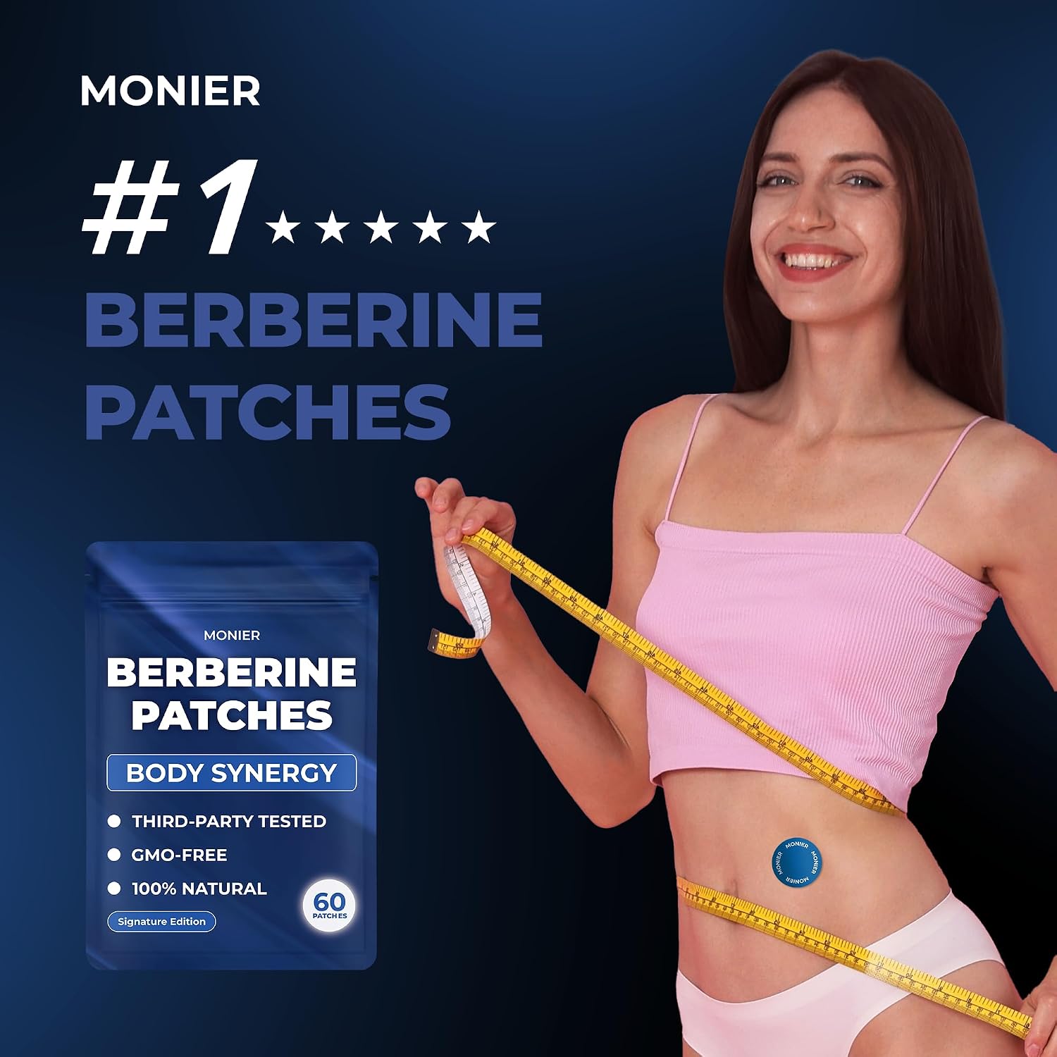 MONIER Berberine Patches | Berberine Patch with L-Glutamine and more | With L-Glutamine, Garcinia Cambogia, Resveratrol, For Women & Men, 60 Days Supply