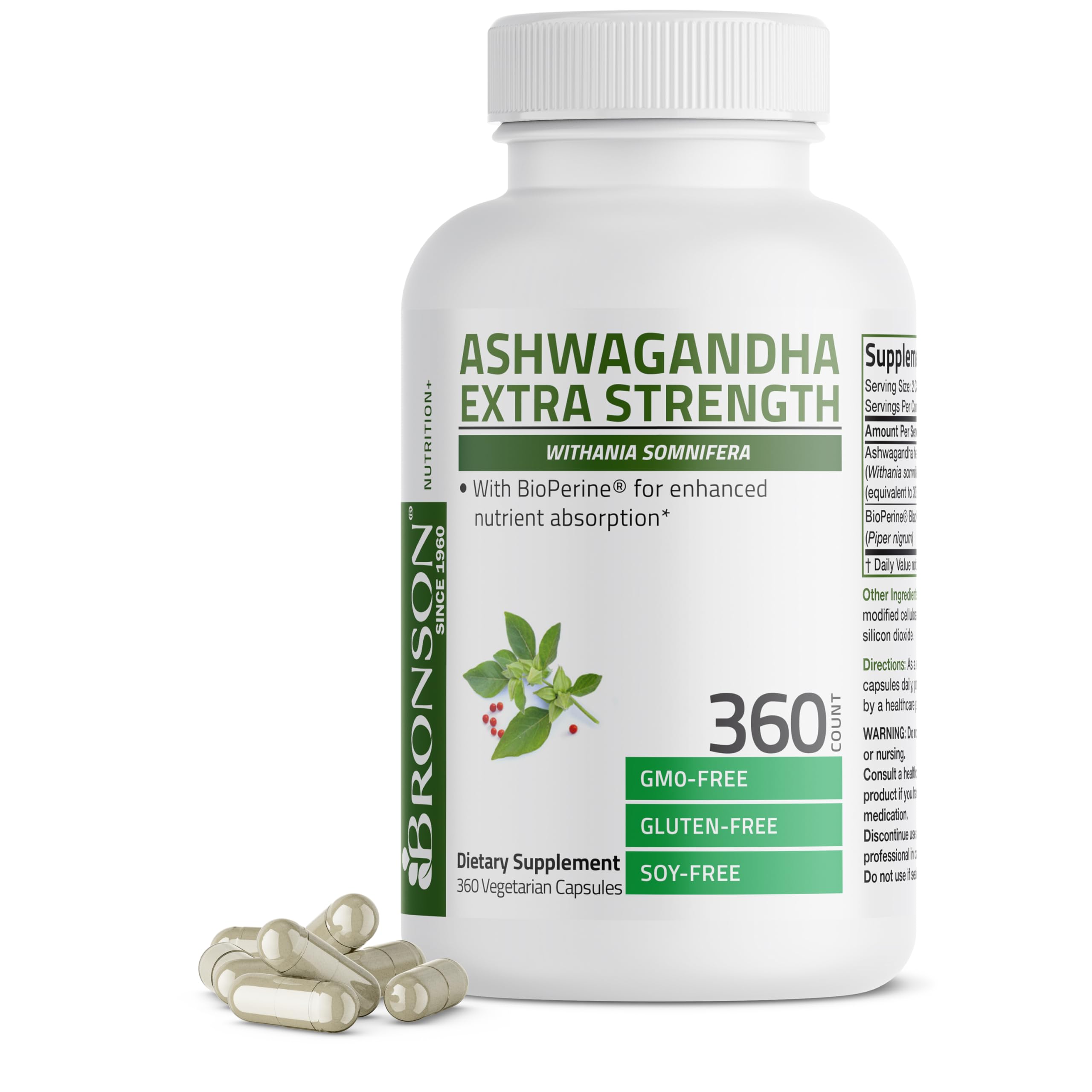 Bronson Ashwagandha Extra Strength Stress & Mood Support with BioPerine - Non GMO Formula, 120 Vegetarian Capsules