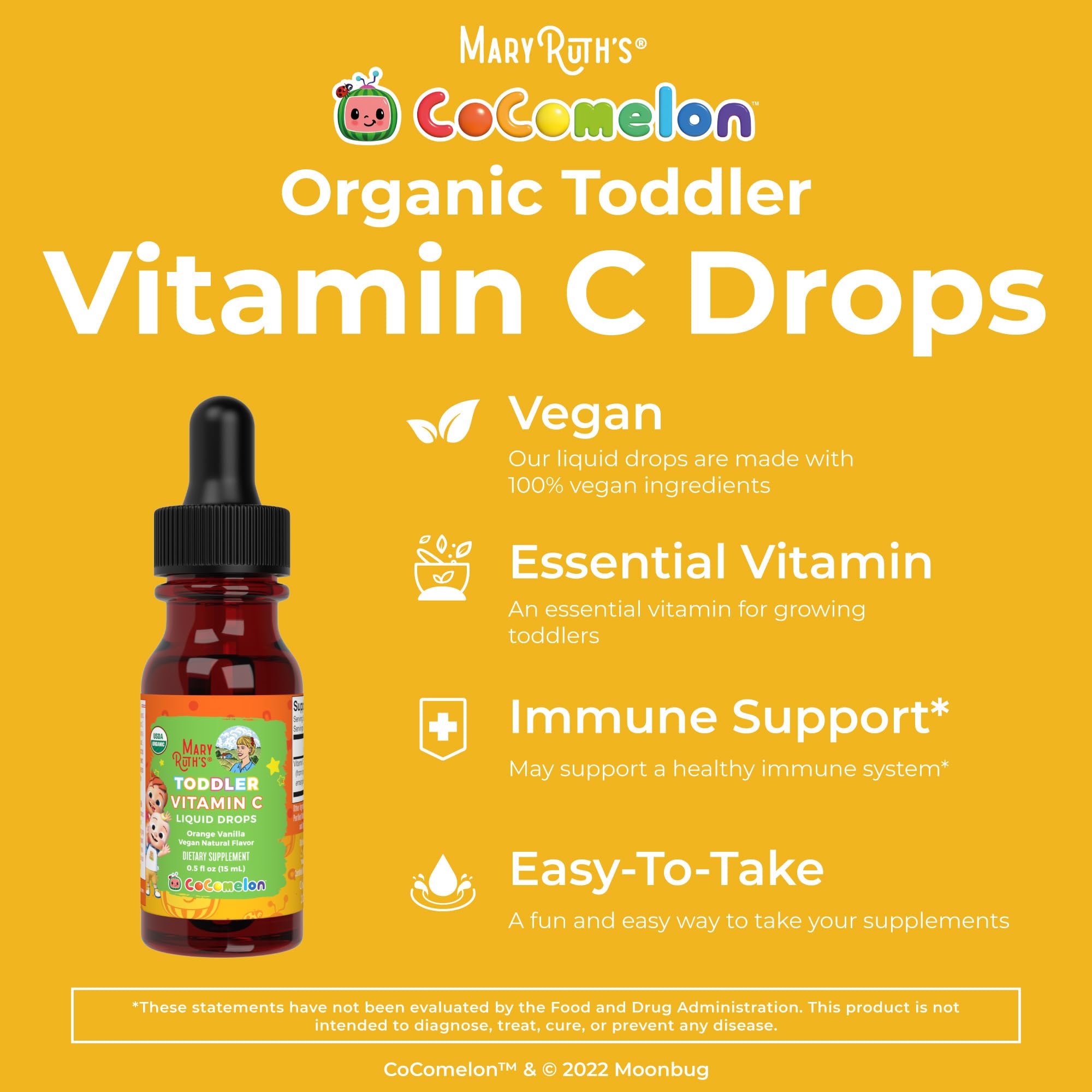 MARYRUTH'S USDA Organic Kids Vitamin C Drops Vegan Vitamin C Immune Support Supplement for Ages 4-13 | Immune Support & Overall Health | Vitamin C from Organic Acerola Fruit Extract | 2oz