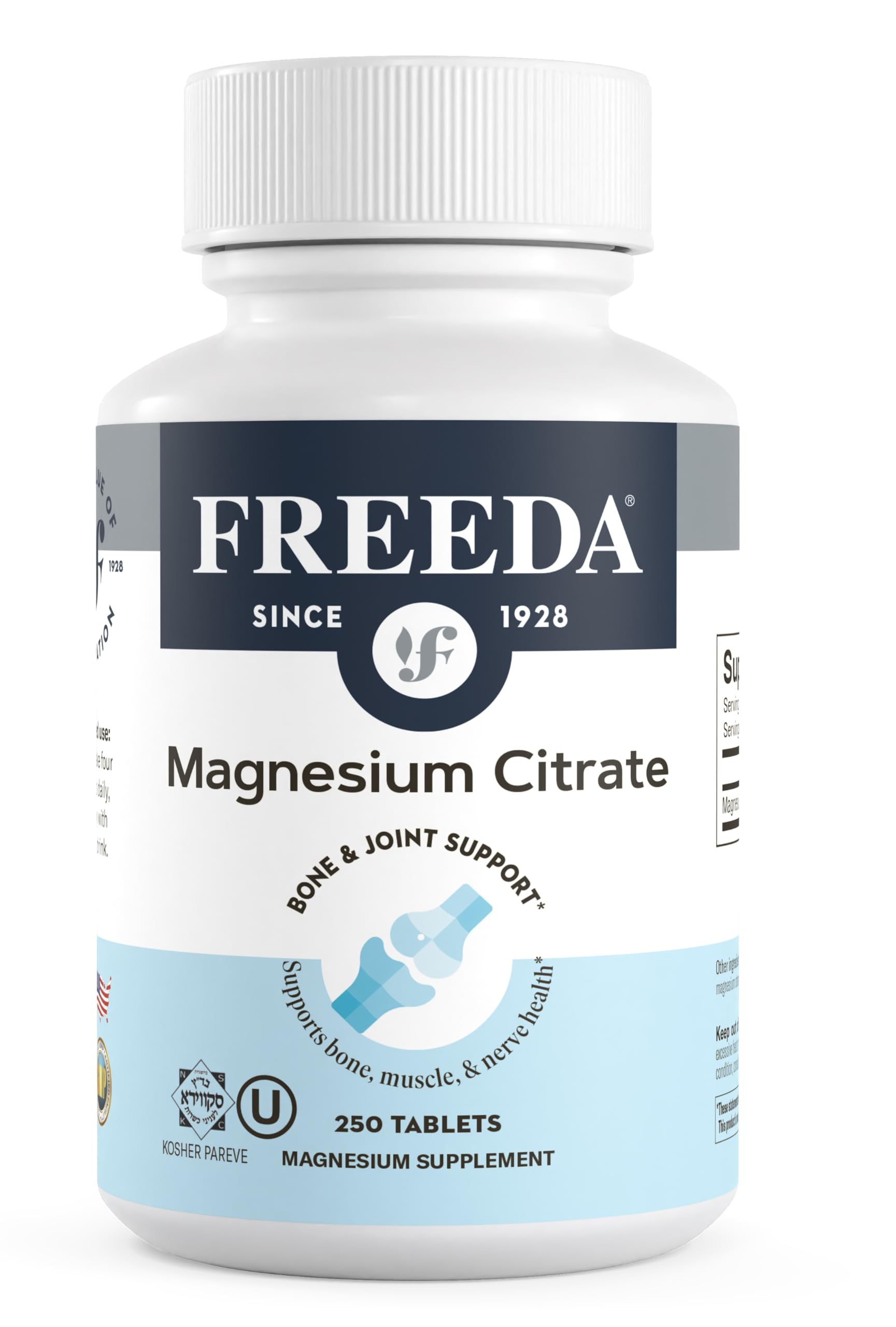 FREEDA Magnesium Citrate Powder for Bone, Joint, & Muscle Support 100 Count | Supports Nerve Health, Relaxation, Sleep, Metabolism, & Digestive Function – Kosher, Vegan, Gluten-Free, Made in USA