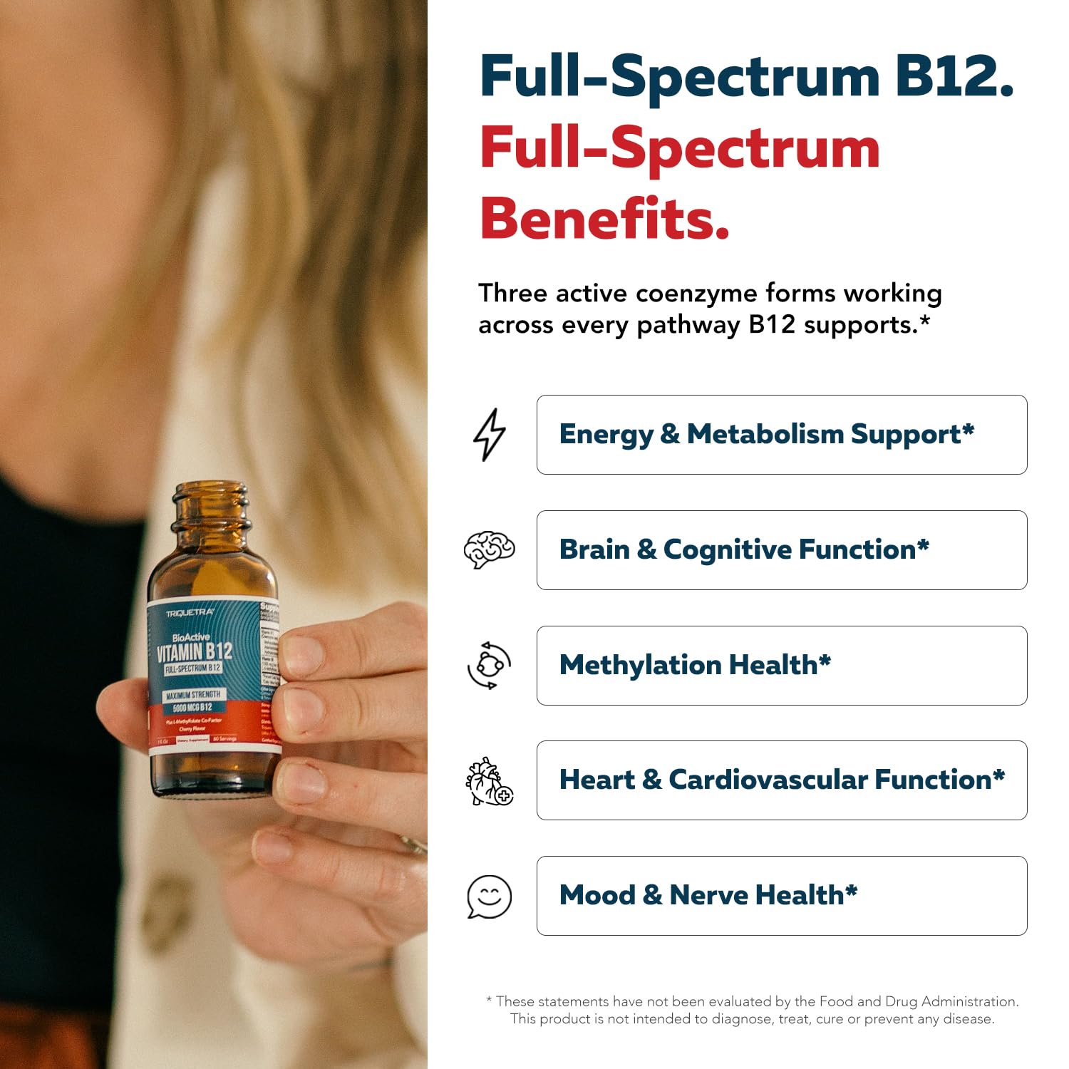 BioActive Vitamin B12 - 5000 mcg, Contains 3 BioActive Forms Methylfolate Cofactor - Methyl B12, Adenosyl B12 & Hydroxy B12 | Supports Energy, Metabolism & Mood | Vegan, Non-GMO (60 Servings)