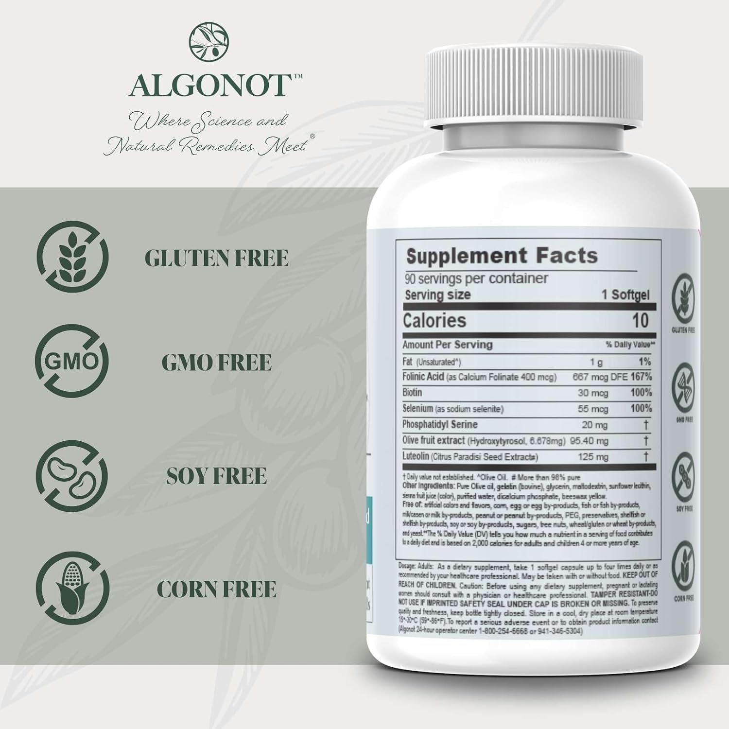 BrainGain, Luteolin & Key Ingredients with EVOO. May Support The Body in Reducing Stress While Increasing Cognitive Function. The only liposomal Luteolin Products Using Olive Pomace Oil.
