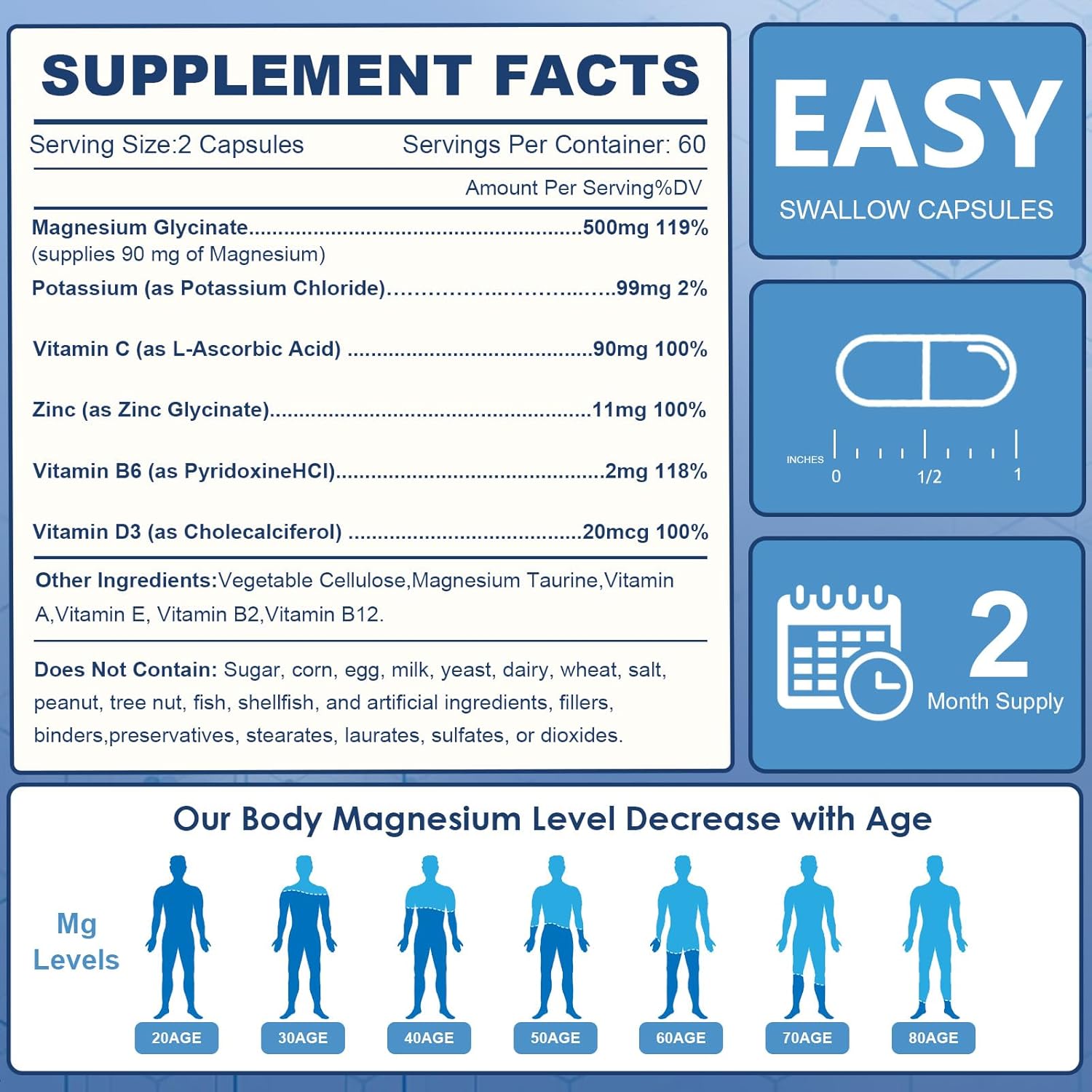 NATURE TARGET Magnesium Glycinate 500 mg with Zinc, 120 Vegan Capsules | Chelated, Non-Buffered Magnesium With Vitamin D3 & B6 For Muscle, Nerve, Bone, Heart And Immune Support, Non-Gmo, Gluten-Free