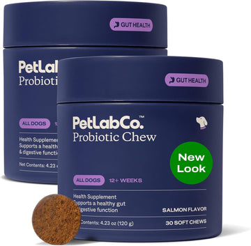PetLab Co. Probiotic Chews, 30 Soft Chews, 2-Pack, Salmon | 8-strain probiotic blend with prebiotics to support digestive health, skin and seasonal allergy support