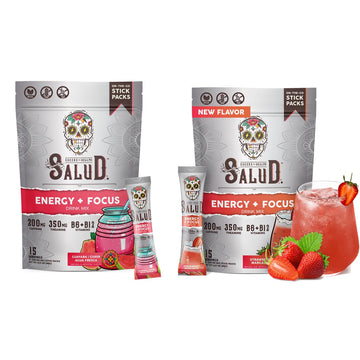 Salud 2-Pack |2-in-1 Energy + Focus (Guava) & Energy + Focus (Strawberry Margarita) – 15 Servings Each, Agua Fresca Drink Mix, Non-GMO, Gluten Free, Vegan, Low Calorie, 1g of Sugar