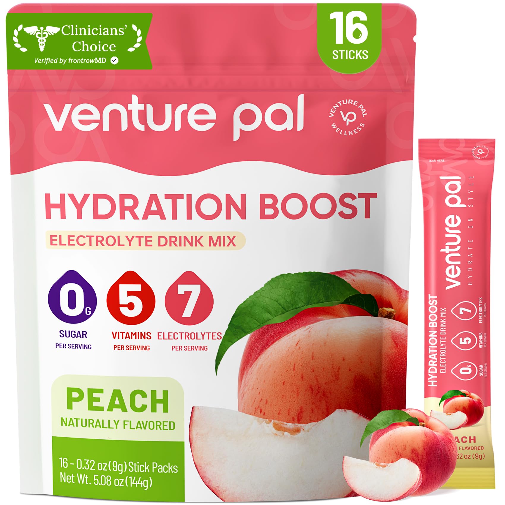Venture Pal Sugar Free Electrolyte Powder, Liquid Daily IV Hydration Packet | 7 Electrolytes & 5 Vitamins Instantly Hydration, Electrolyte Dink Mix for Sports & Recovery, Vegan, Keto-Friendly, 16 Sticks