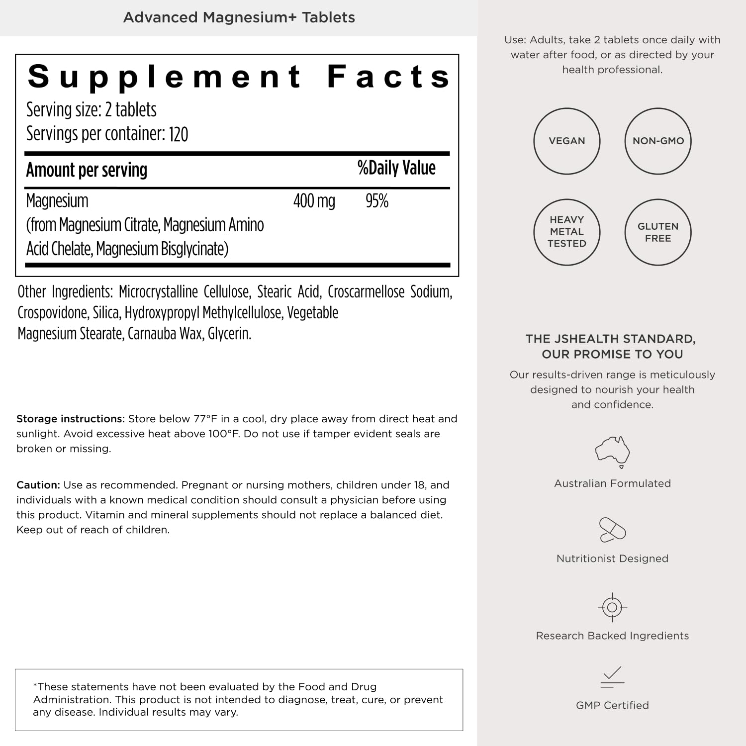 JSHealth Magnesium Supplement for Sleep. 400mg Triple-Form Glycinate | Made with Citrate, Amino Acid Chelate Developed By Nutritionist Jessica Sepel
