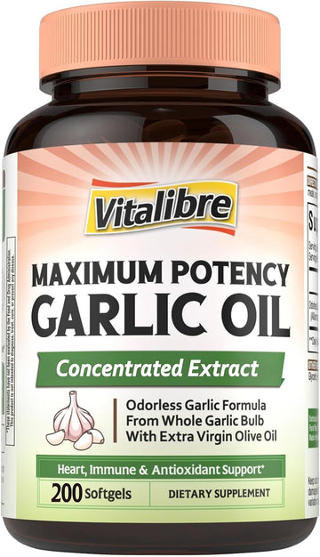 Odorless Garlic Oil, Maximum Potency, Concentrated Extract, Non-GMO, No Gluten, Heart & Immunity, Antioxidant Defense, 200 Softgels