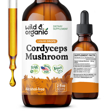 Wild & Organic Cordyceps Mushroom Tincture - Energy & Immune Support - Cordyceps Sinensis Extract Supplement - Liquid Mushroom Drops - Add to Tea & Mix with Powder - Sugar & Alcohol-Free - 4 fl oz