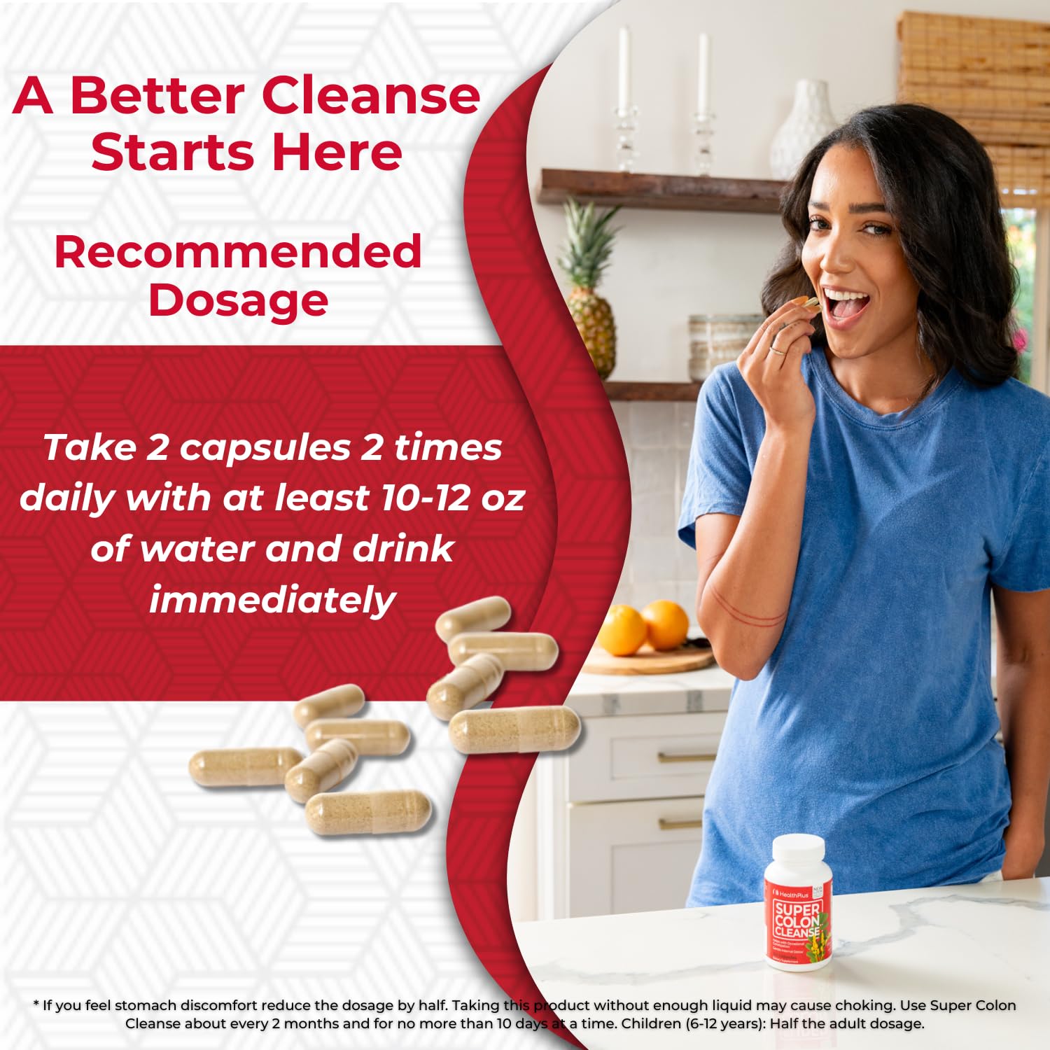 Health Plus Super Colon Cleanse 60 Day Supply of Gentle Gut Cleanse Detox, Psyllium Husk, Probiotics for Constipation Relief & Digestive Support, 240 Capsules