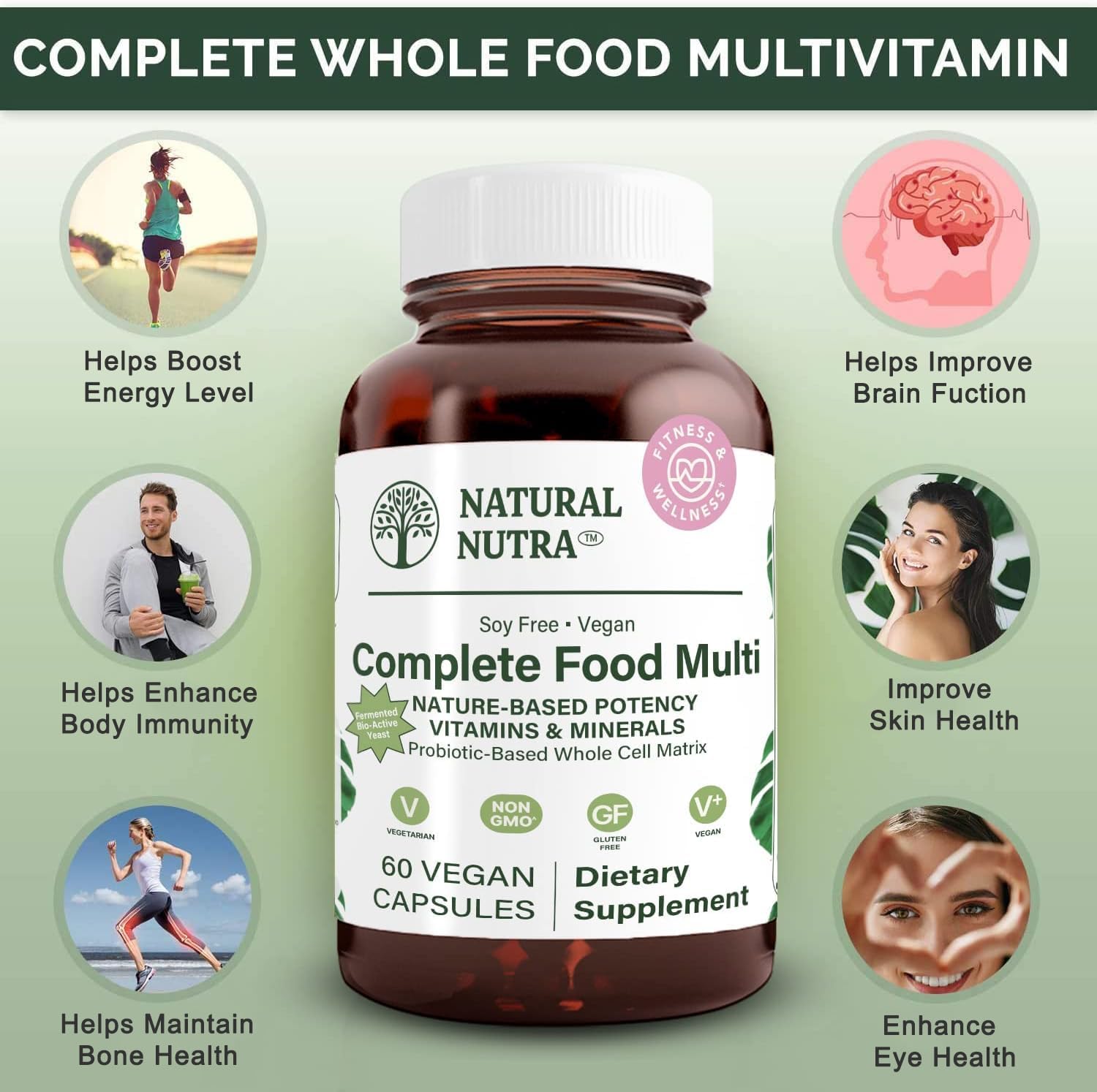Natural Nutra Whole Food Complete Multivitamin, 60 Capsules | Mineral for Unisex, Energy Booster, Helps Maintain Bone Health, Improves Brain Function & Skin, Helps Enhance Immunity