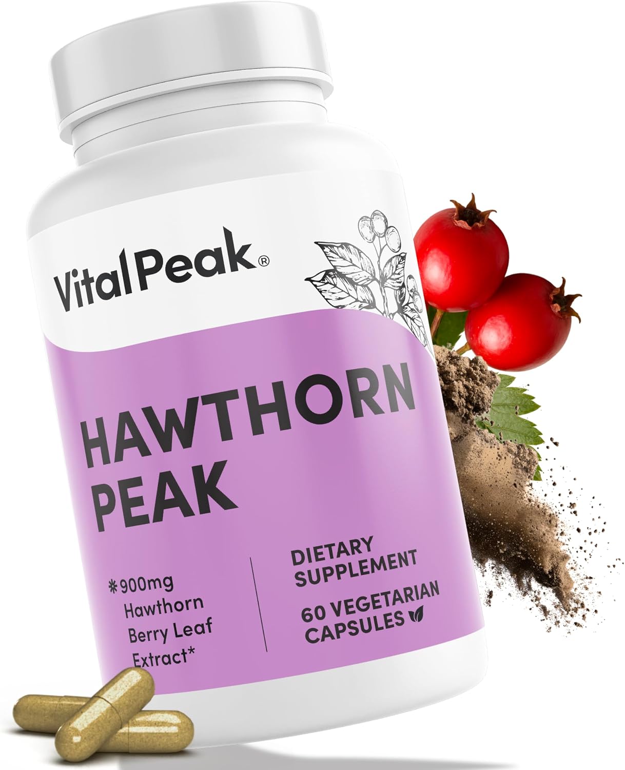 Vital Peak® Hawthorn Peak 900 mg - Supports Heart & Cardiovascular Health - Hawthorn Berry Leaf Extract Supplement - Promotes Overall Wellness - Vegan, Gluten Free, Dairy Free, Non-GMO - 60 Capsules