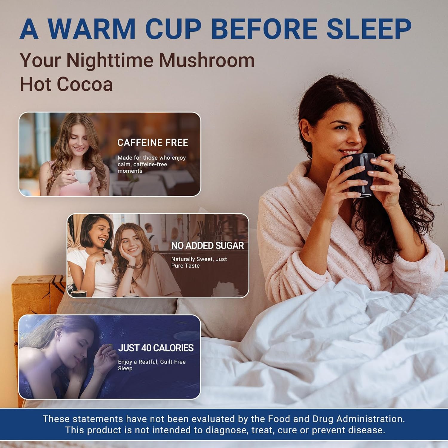 Mushroom Hot Cocoa with Melatonin, Reishi | L-Theanine, Cocoa Powder Hot Chocolate Nighttime Drink Mix for Sleep & Relax - 30 Servings