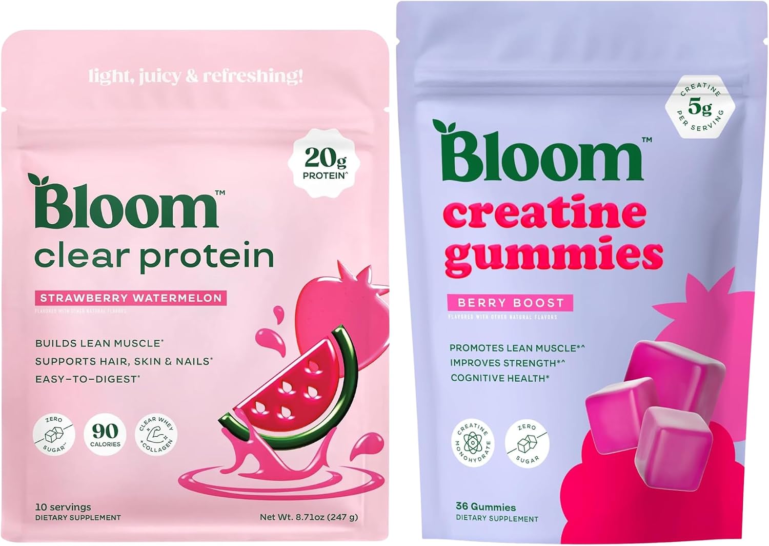 Bloom Strawberry Watermelon Clear Protein and Creatine Gummies Bundle