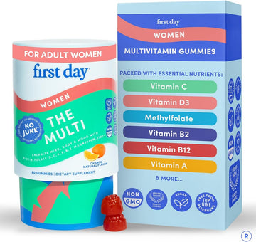 FIRST DAY Women's Multivitamin Gummies with Methylated Folate, 60 Gummies | Vegan daily multivitamin for women with biotin, zinc and organic superfood blend; take 2 gummies daily for everyday nutrition