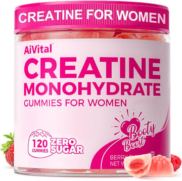 AiVital™ Creatine Gummies for Women, 5g Creatine Monohydrate Gummies +2g Collagen +1g BCAA, Women-Specific Formula, Sugar Free, 30 Servings, 120 Counts (Berry)