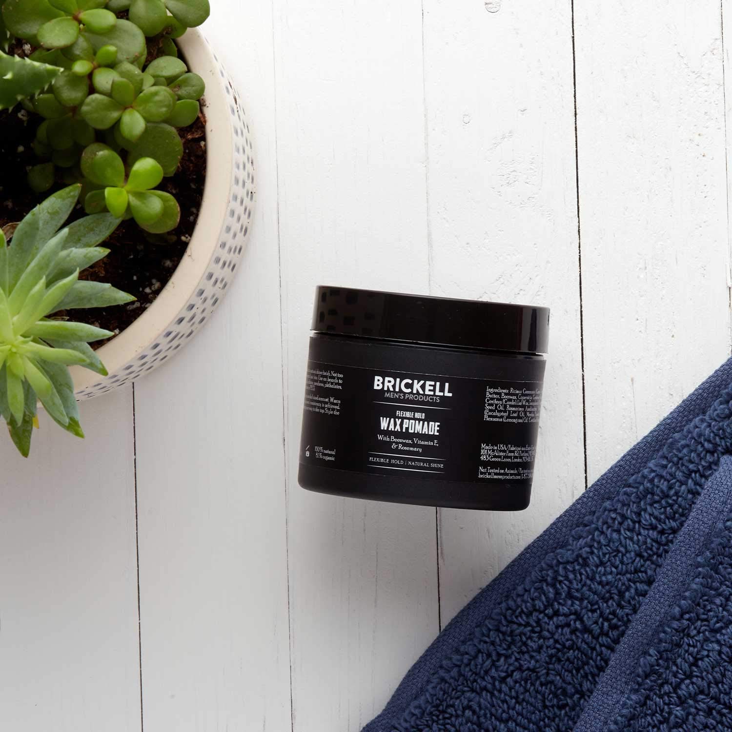 Brickell Men's Products Flexible Hold Wax Pomade for Men, Irritation Free, Natural Shine Hair Styling Product, With Shea Butter, Vitamin E, and Rosemary, 2 Ounce, Scented