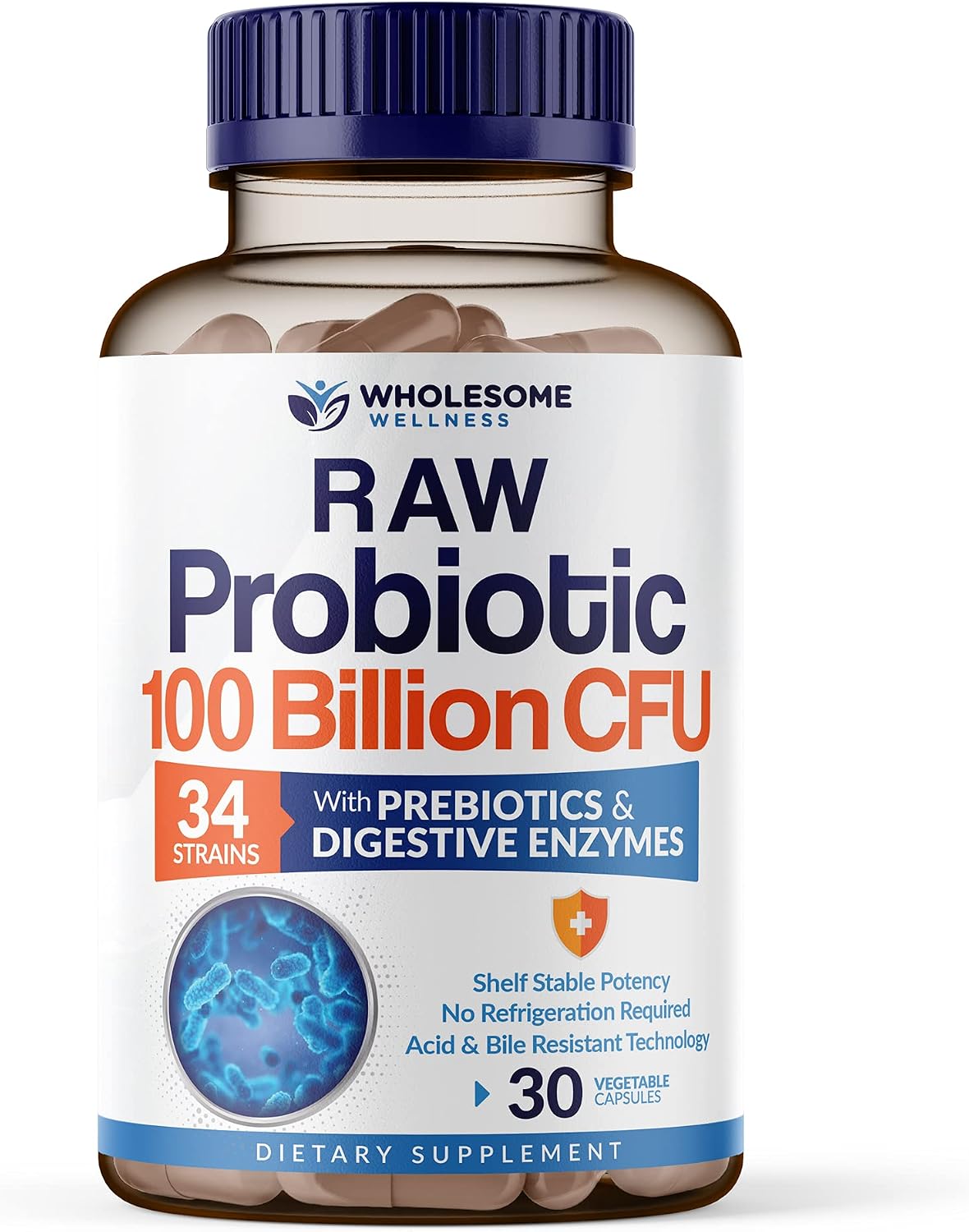 Wholesome Wellness Organic Probiotics 100 Billion CFU, Dr Formulated for Women and Men + Liposomal Vitamin C Capsules (200 Pills 1500mg Buffered) High Absorption VIT C Bundle