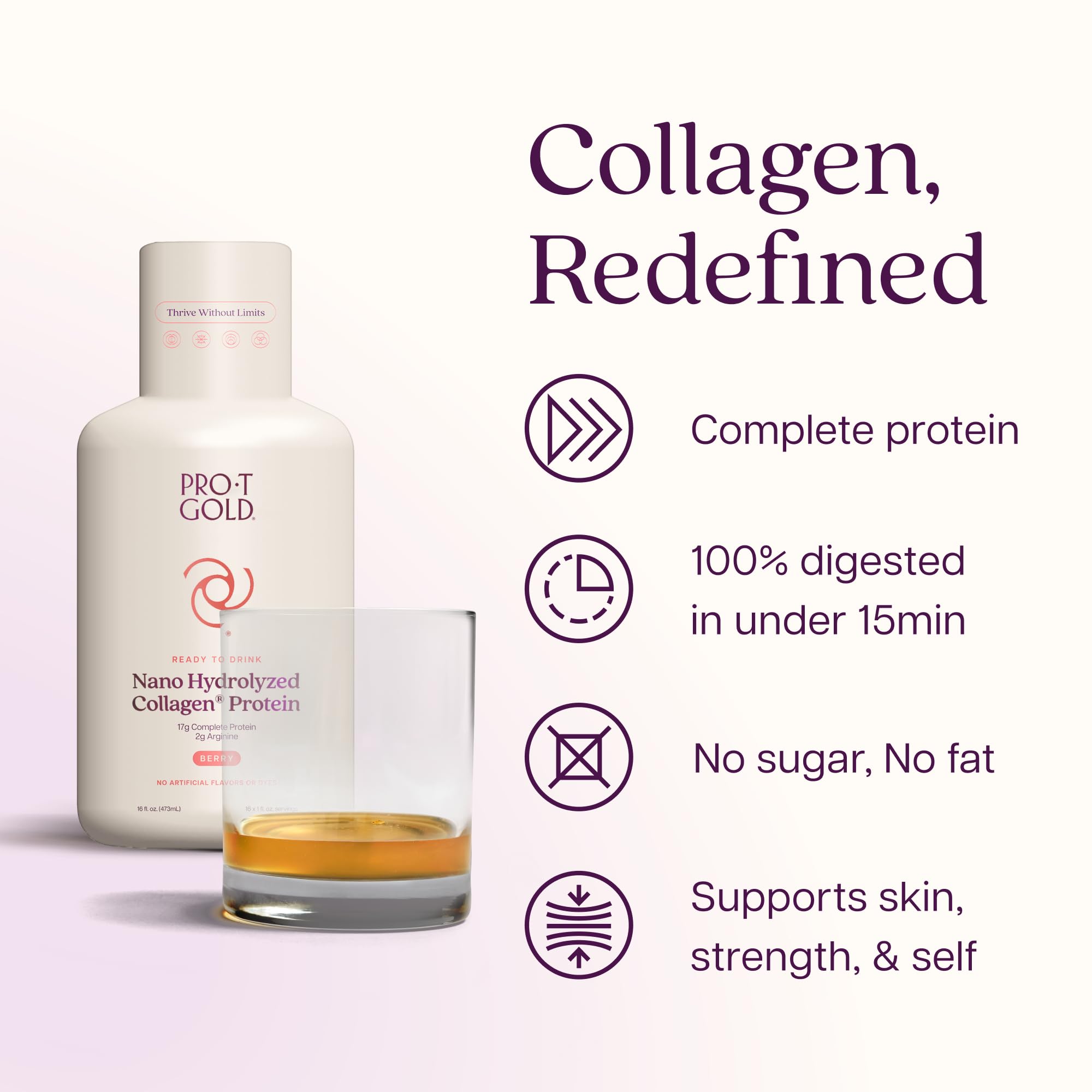Liquid Collagen Protein Shot, Berry, 17g Protein, 24 pk | Nano Hydrolyzed Grass Fed Collagen, 0g Carbs, Hair, Skin & Nails, Amino Acids, Sugar Free, Gluten Free, 1 fl oz Shots