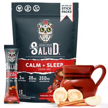 Salud 2-in-1 Sleep Aid + Calm Drink Mix, Punch | Melatonin, Magnesium, Saffron Extract, L-Theanine, Non-GMO, Gluten Free, Vegan, Low Calorie, 1g of Sugar (15 Servings)