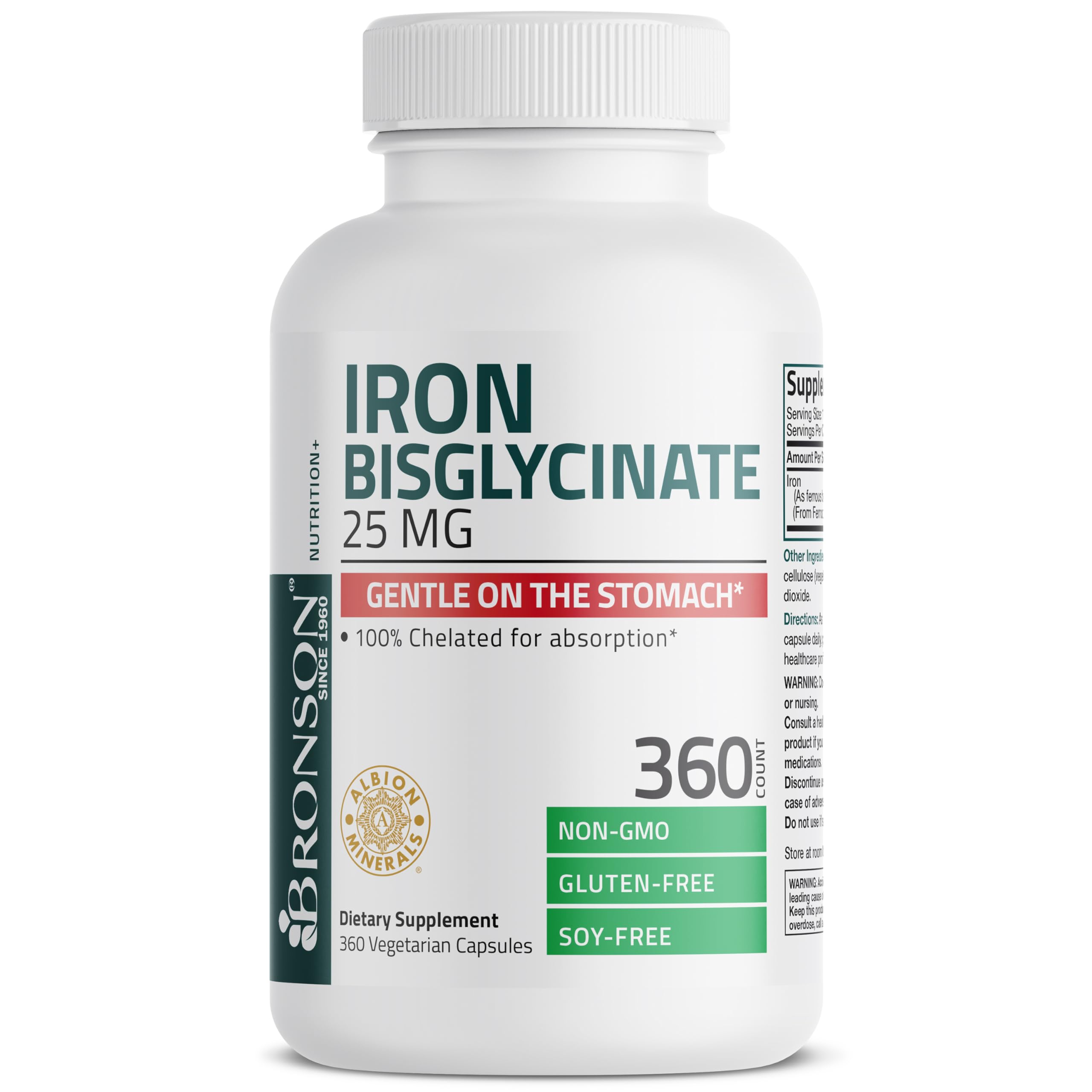 Bronson Iron Bisglycinate 25 mg Gentle on The Stomach, Supports Energy & Healthy Red Blood Cell Production - Non-Constipating Formula - Non GMO, 90 Vegetarian Capsules