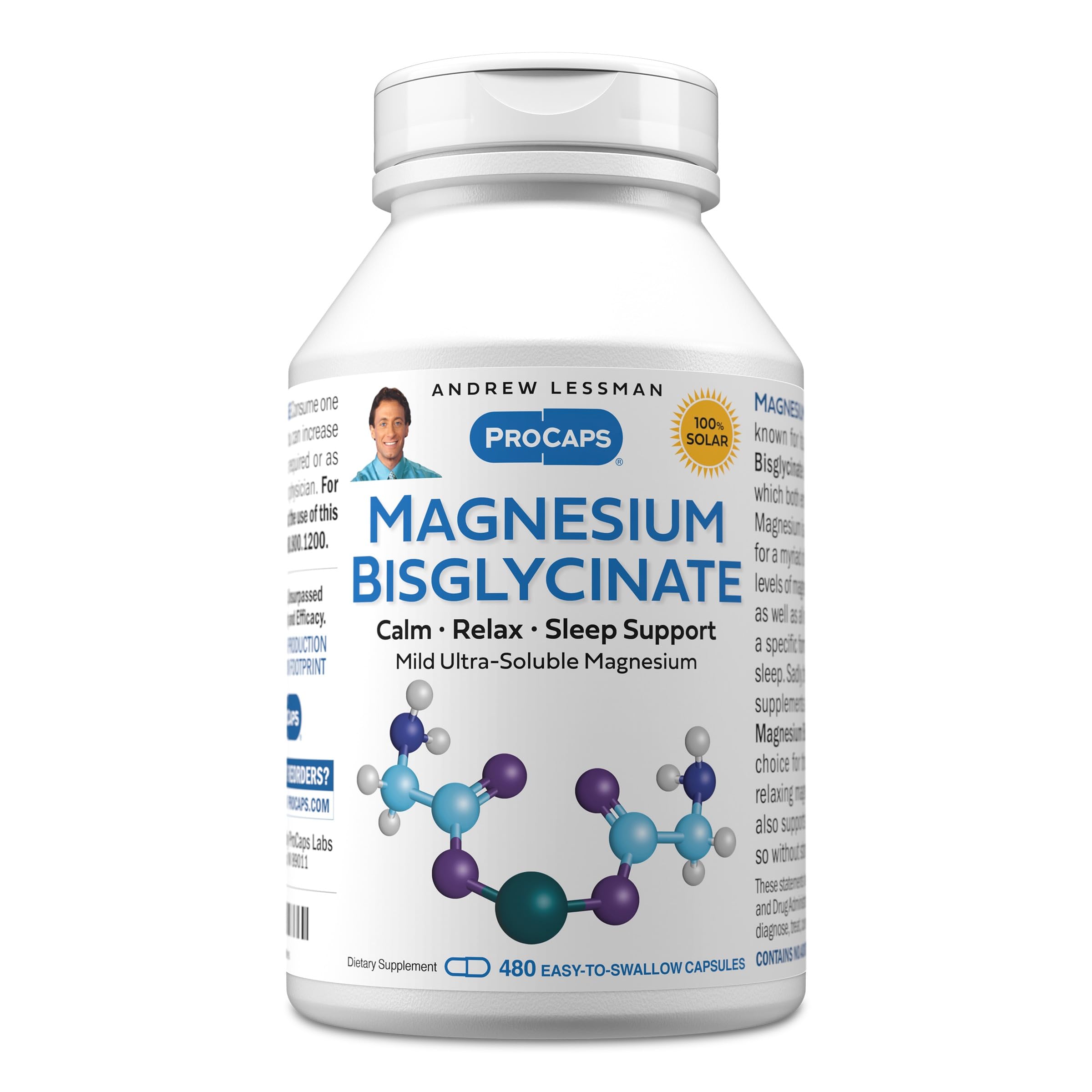 Andrew Lessman ProCaps Magnesium Bisglycinate, 240 Capsules | Magnesium bisglycinate providing gentle, highly bioavailable magnesium in convenient easy-to-swallow capsules.