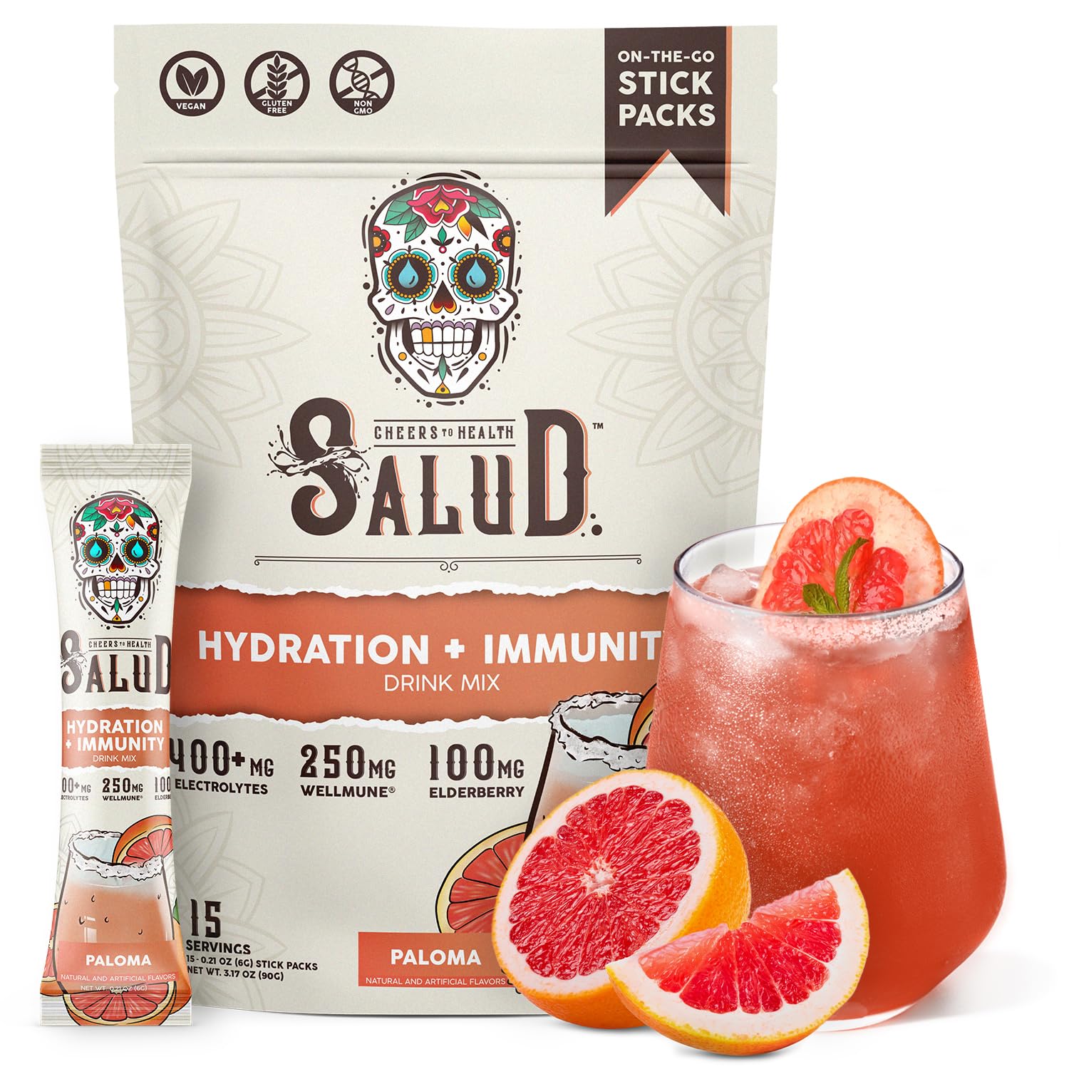 Salud 2-in-1 Hydration + Immunity Drink Mix, Cucumber Lime | Electrolytes Powder, Agua Fresca, Elderberry, Dairy & Soy Free, Non-GMO, Gluten Free, Vegan, 1g Sugar (15 Servings)
